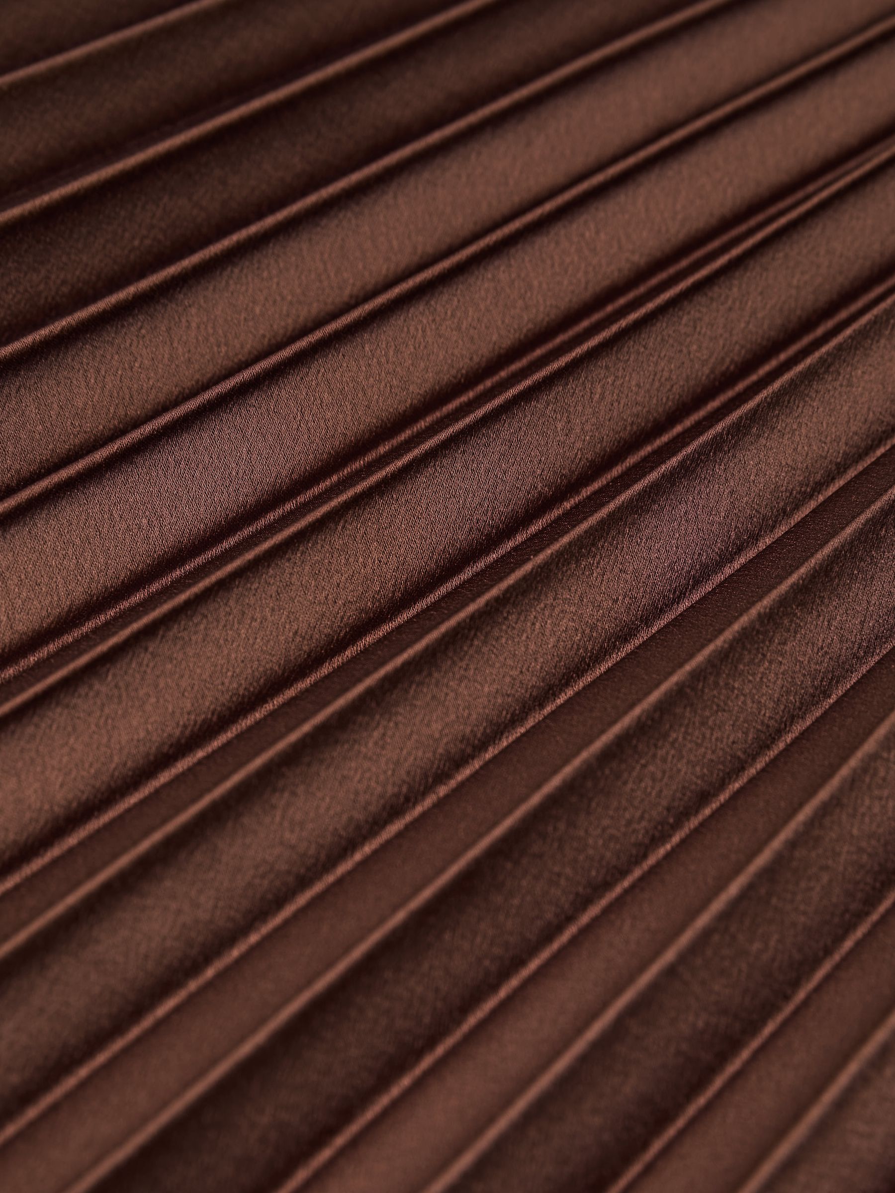 Satin Pleated High-Neck Mini Dress in Mocha Brown - Image 8 of 8