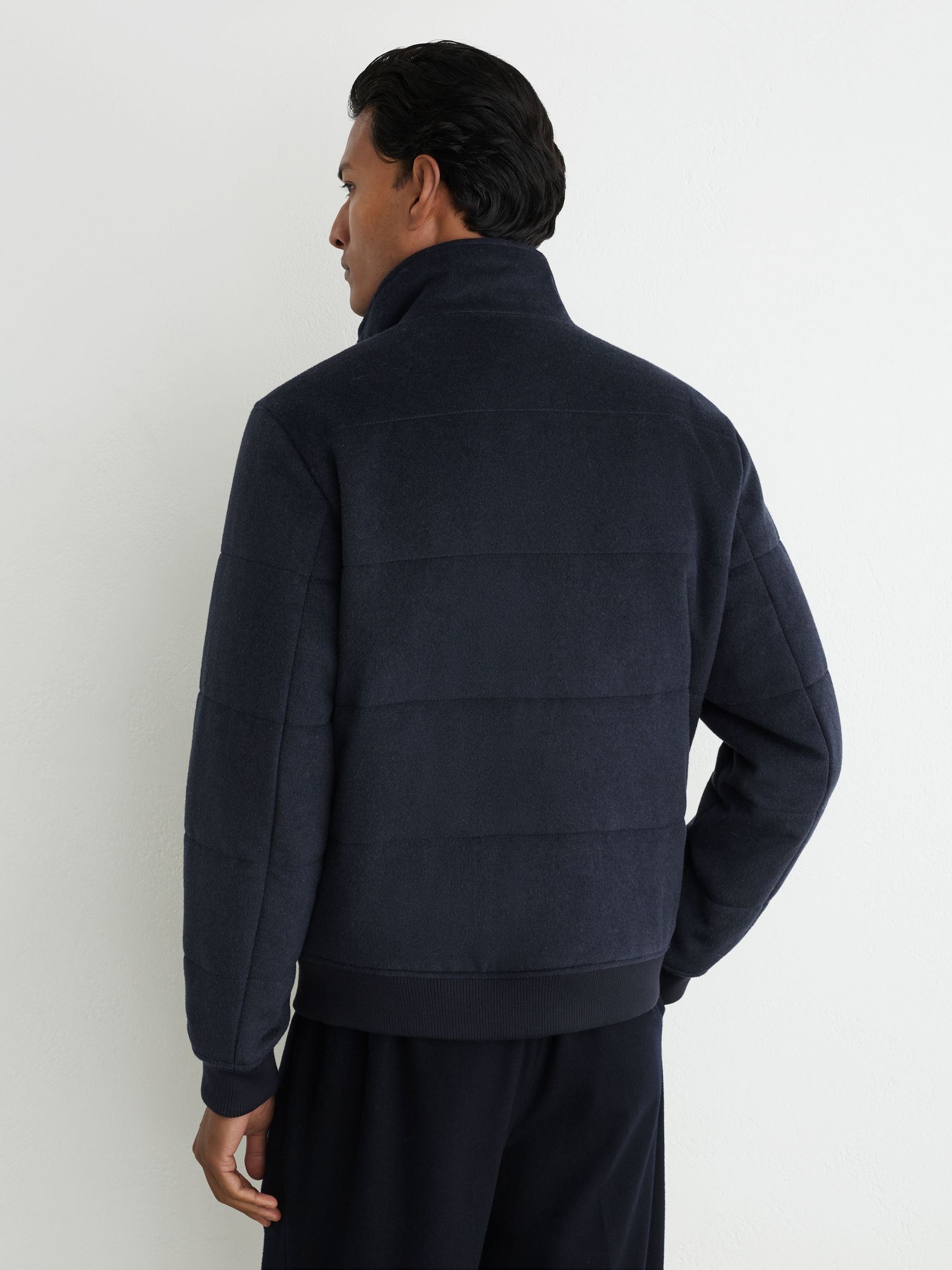 Wool-Blend Faux Fur-Collar Quilted Jacket in Airforce Blue - Image 5 de 6