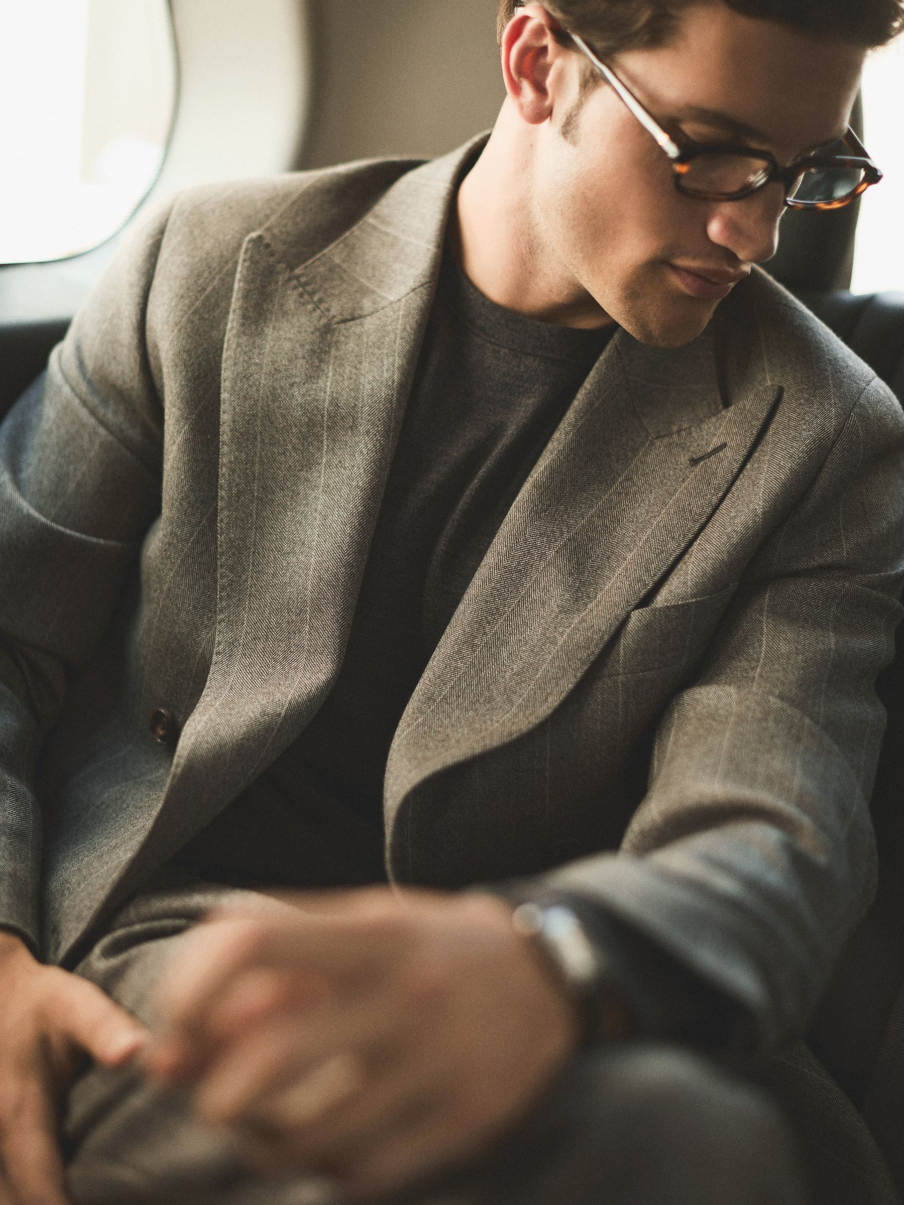 Classic Fit Wool Double-Breasted Pinstripe Suit Blazer in Grey - Image 4 of 10