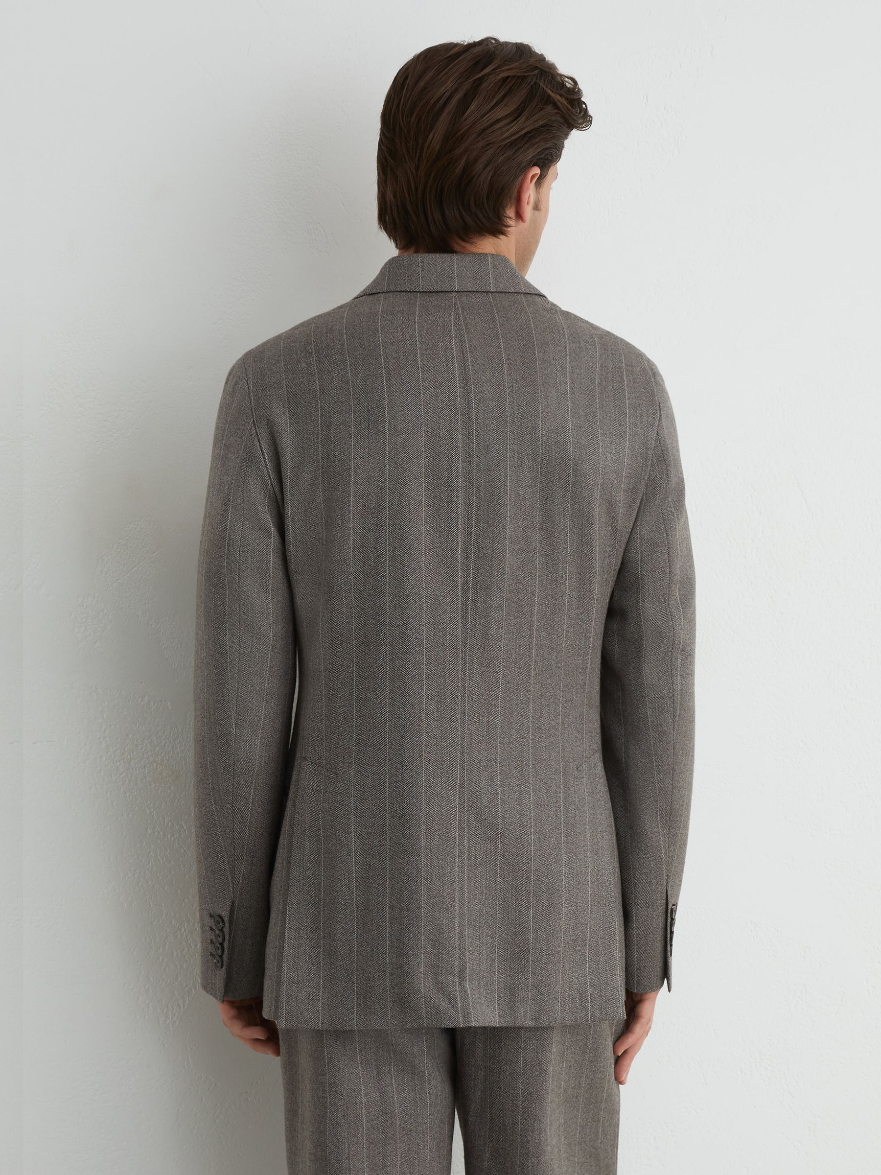 Classic Fit Wool Double-Breasted Pinstripe Suit Blazer in Grey - Image 6 of 10