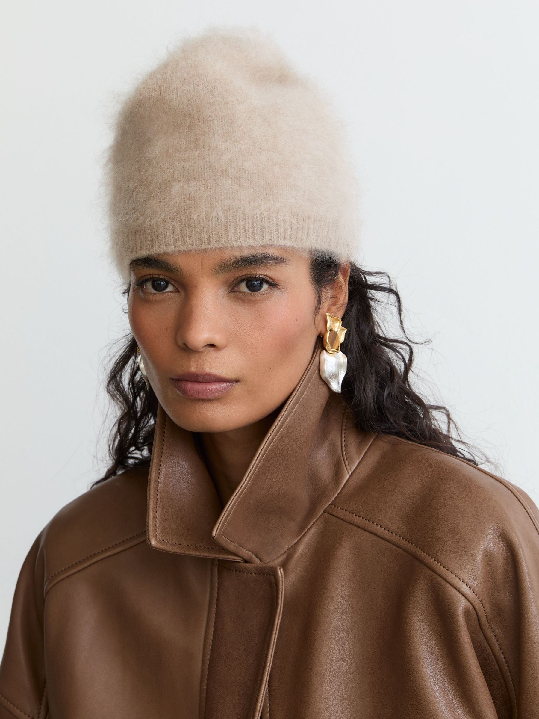 Brushed Cashmere Beanie Hat in Neutral - Image 4 of 4