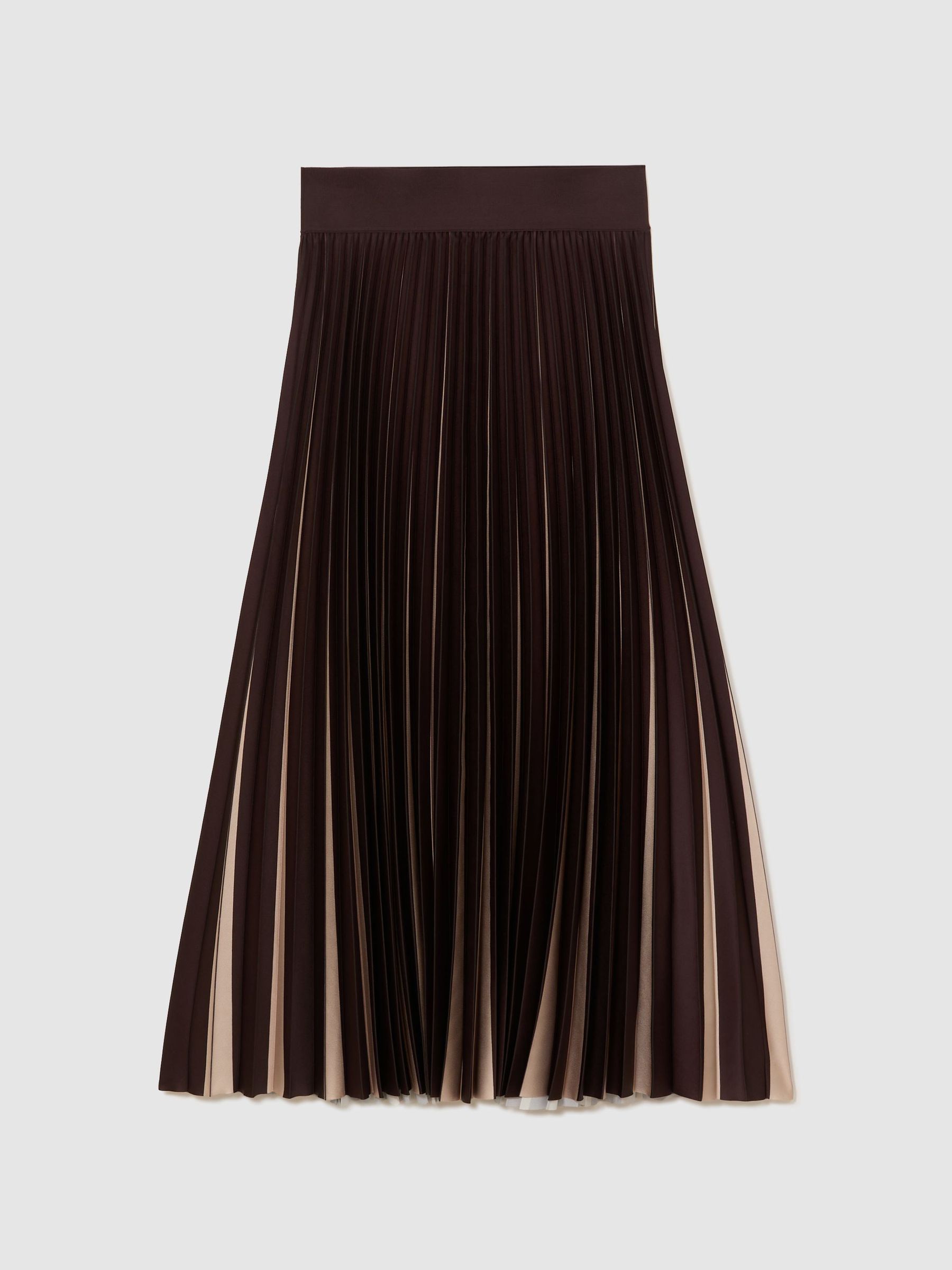 Contrast Pleated Midi Skirt in Grape Burgundy/Neutral - Image 2 of 7 Contrast Pleated Midi Skirt in Grape Burgundy/Neutral - Image 2 of 7