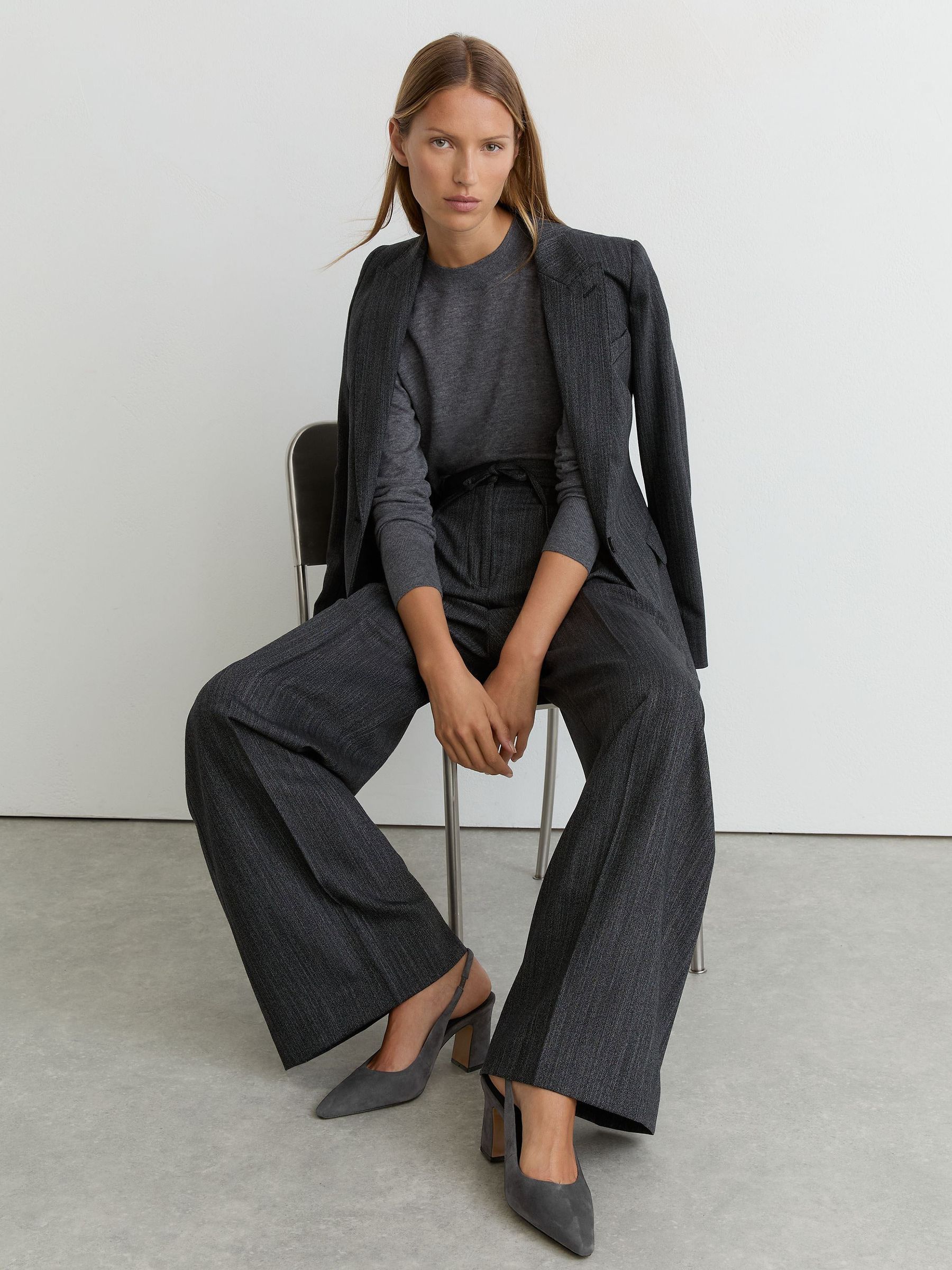 Leather Slingback Court Shoes in Grey - Image 1 of 5