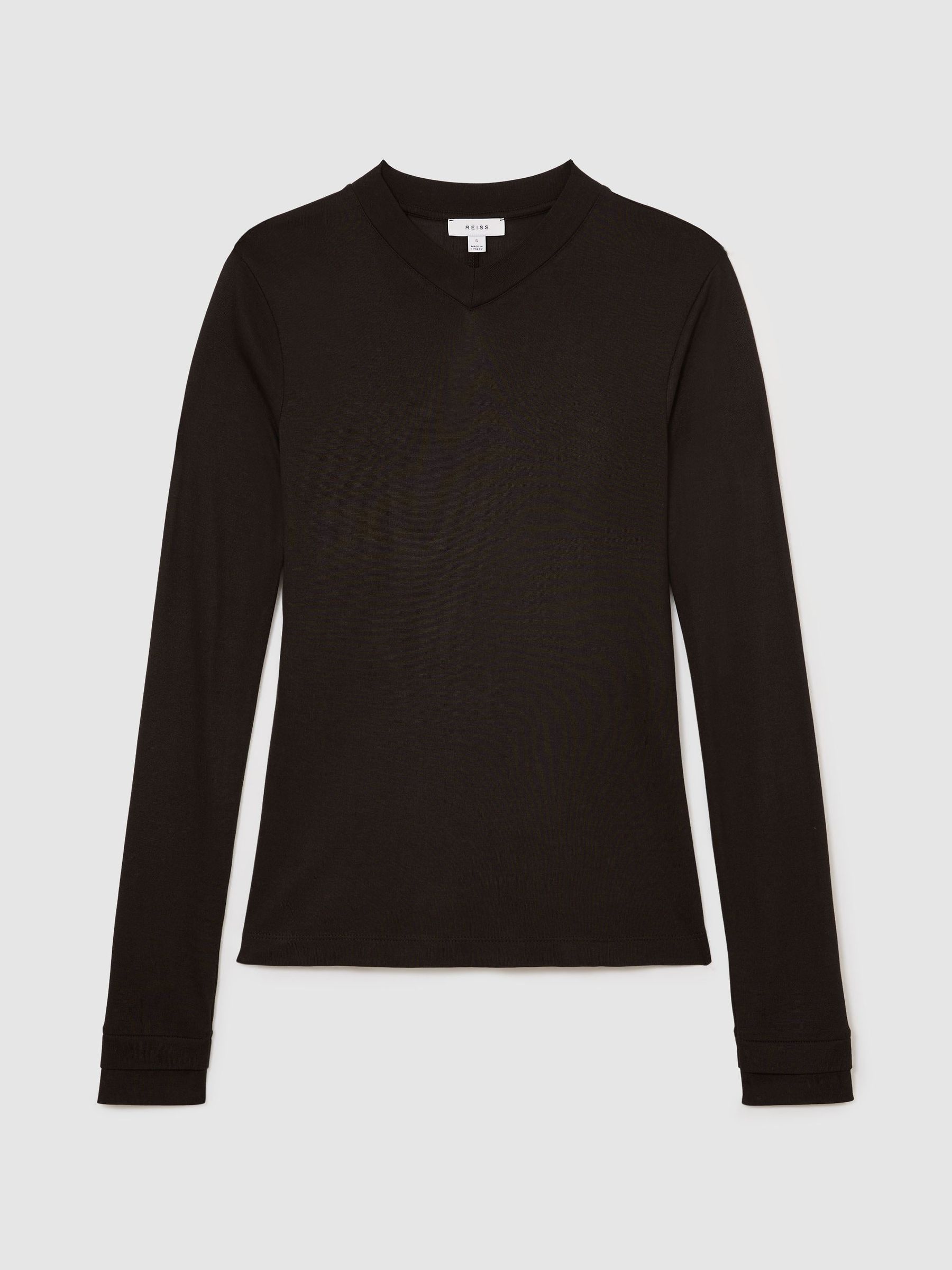 High V-Neck Long-Sleeve Top in Chocolate Brown - Image 2 of 6