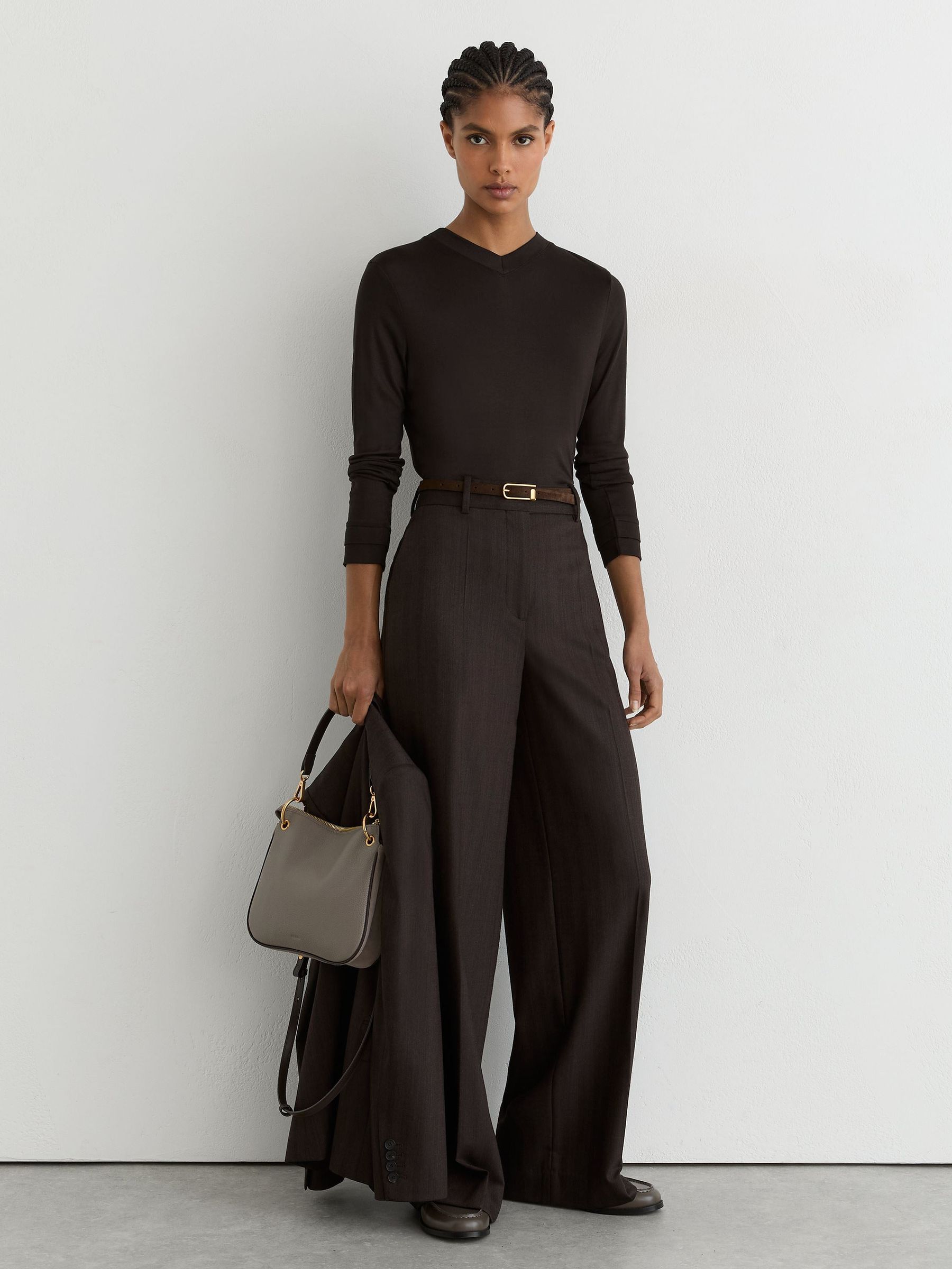 High V-Neck Long-Sleeve Top in Chocolate Brown - Image 3 of 6