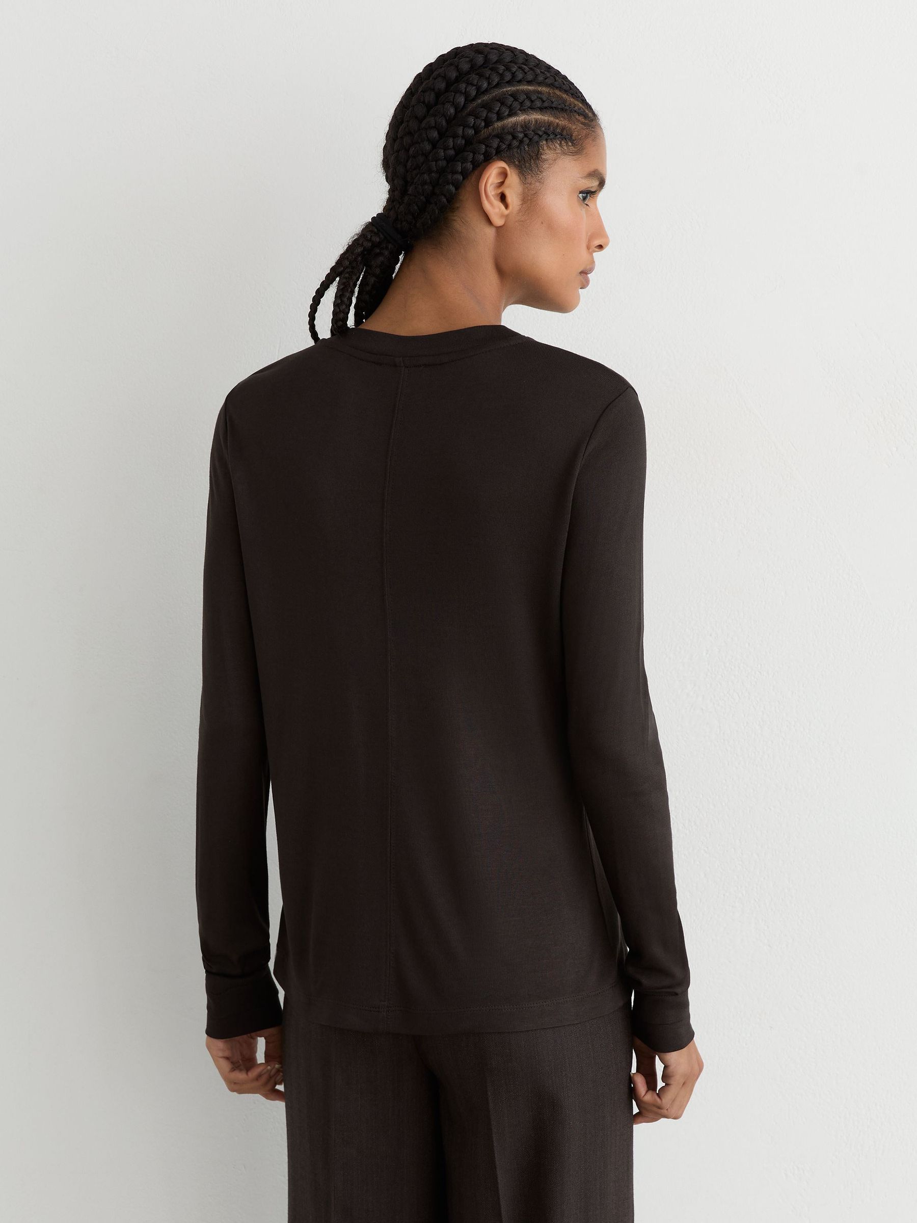 High V-Neck Long-Sleeve Top in Chocolate Brown - Image 5 of 6