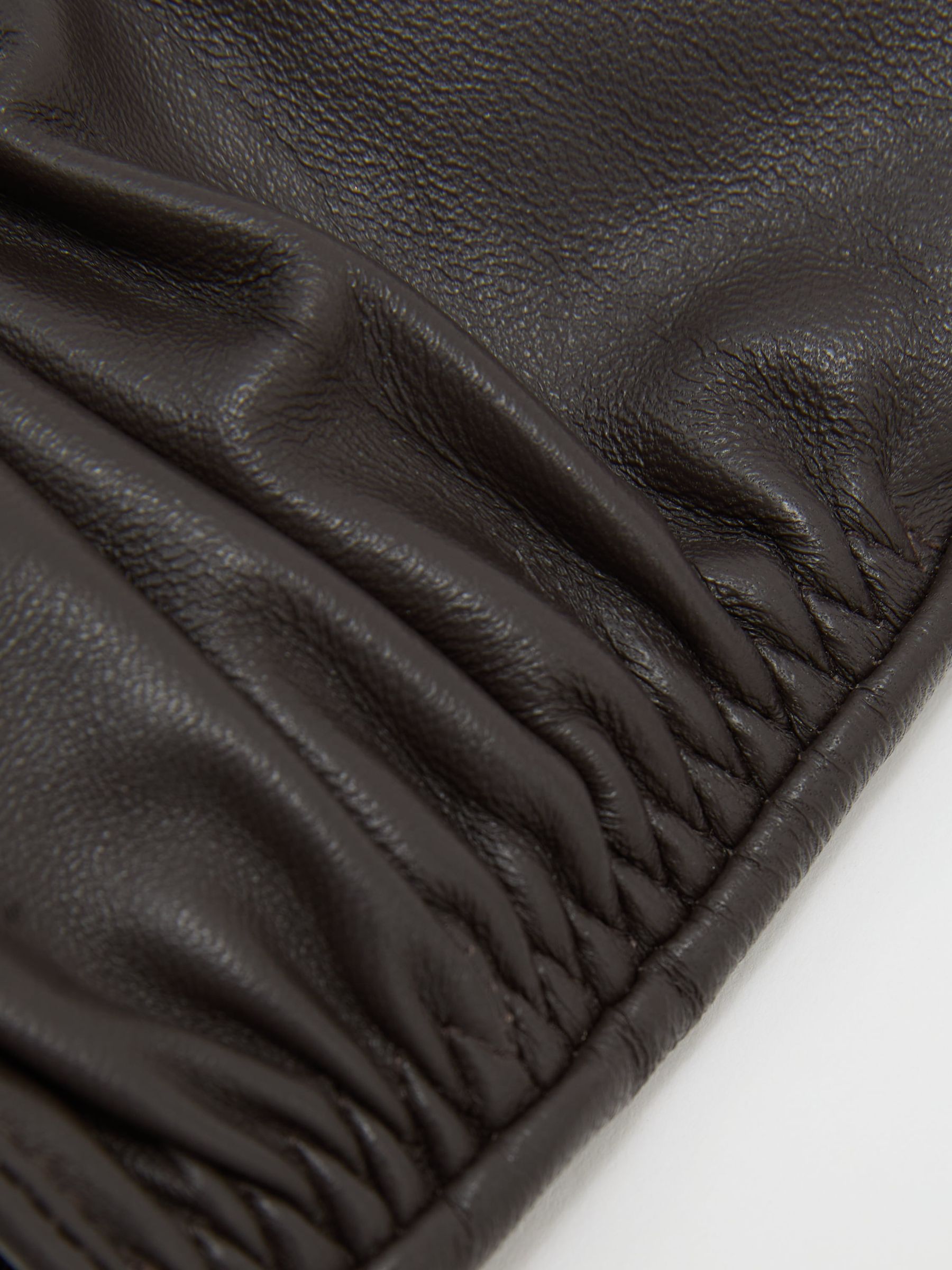 Leather Ruched Gloves in Chocolate - Image 3 of 3