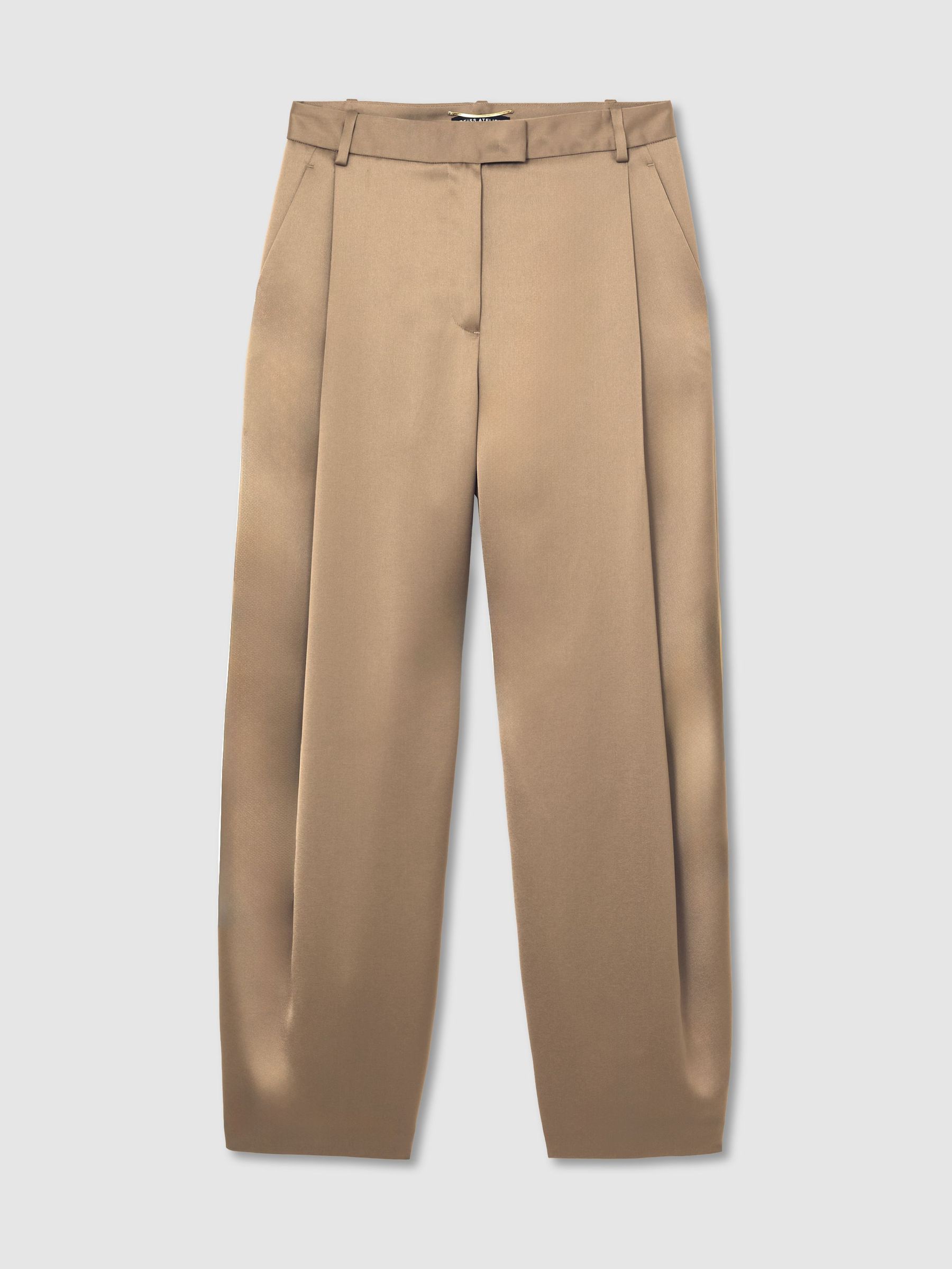 Atelier Taupe Satin Barrel Leg Trousers in Taupe - Image 2 of 7