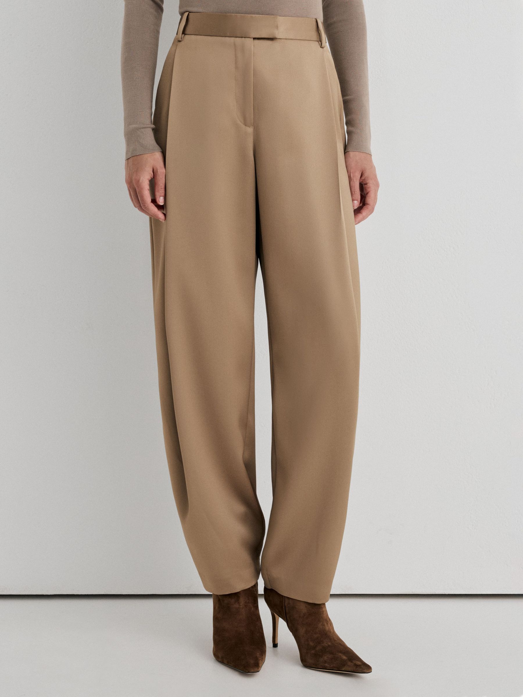 Atelier Taupe Satin Barrel Leg Trousers in Taupe - Image 3 of 7