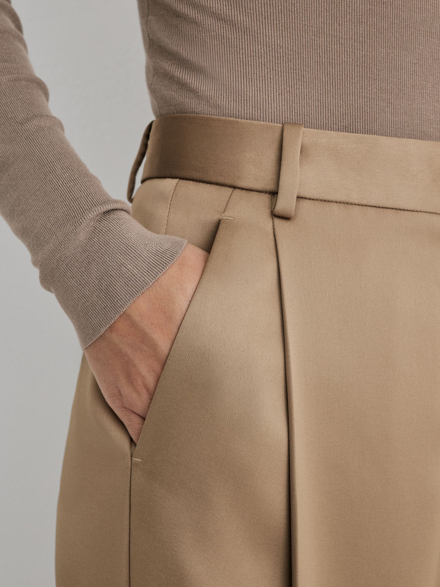 Atelier Taupe Satin Barrel Leg Trousers in Taupe - Image 4 of 7