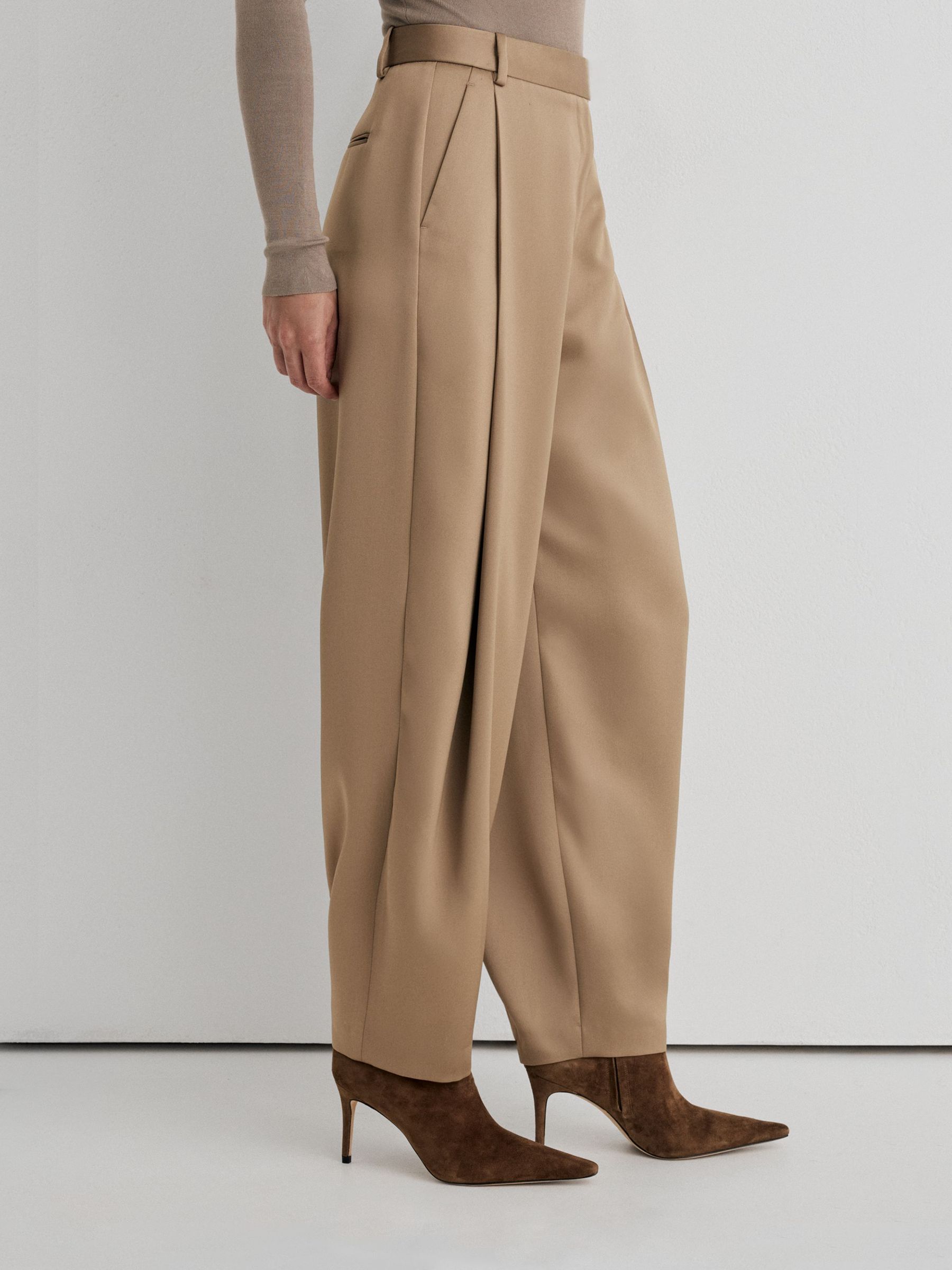 Atelier Taupe Satin Barrel Leg Trousers in Taupe - Image 5 of 7