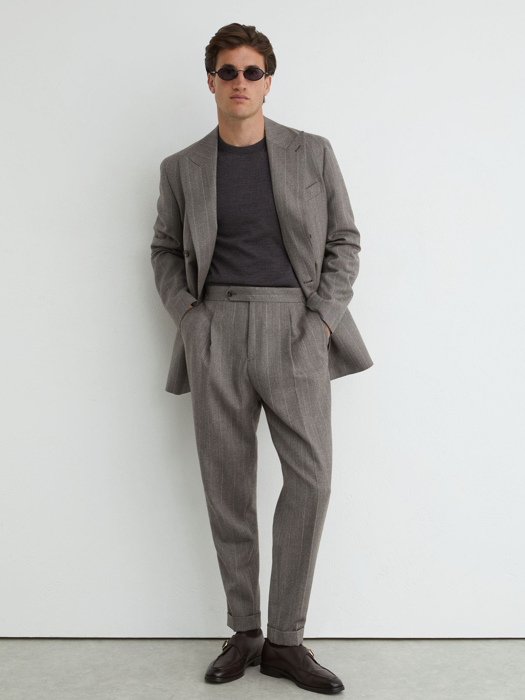 Classic Fit Wool Pinstripe Suit Trousers in Grey - Image 1 of 7 Classic Fit Wool Pinstripe Suit Trousers in Grey - Image 1 of 7