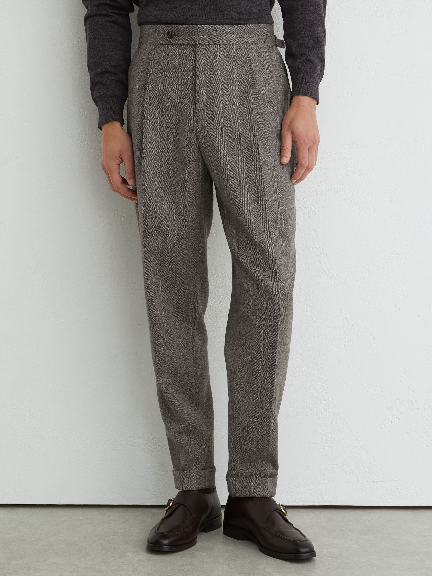 Classic Fit Wool Pinstripe Suit Trousers in Grey - Image 3 of 7