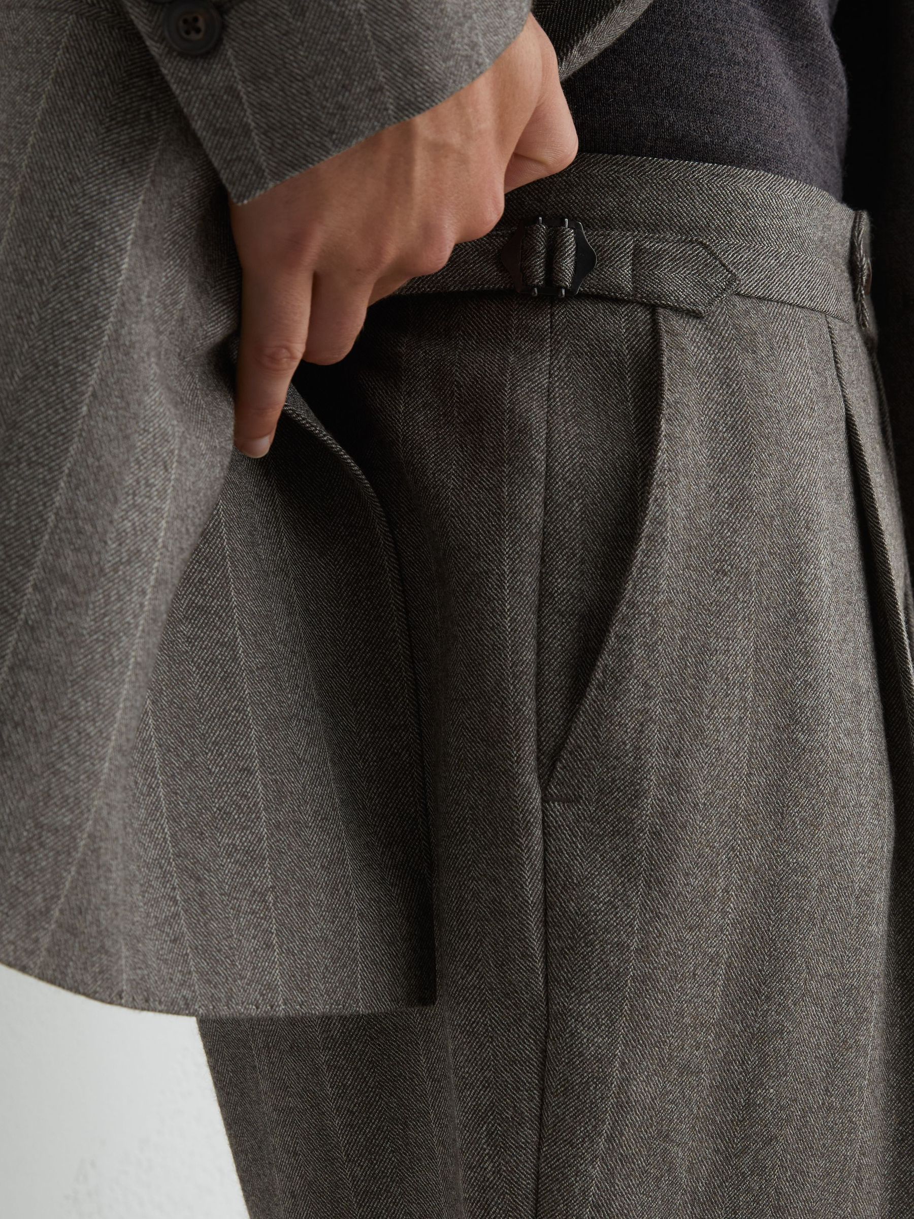 Classic Fit Wool Pinstripe Suit Trousers in Grey - Image 4 of 7