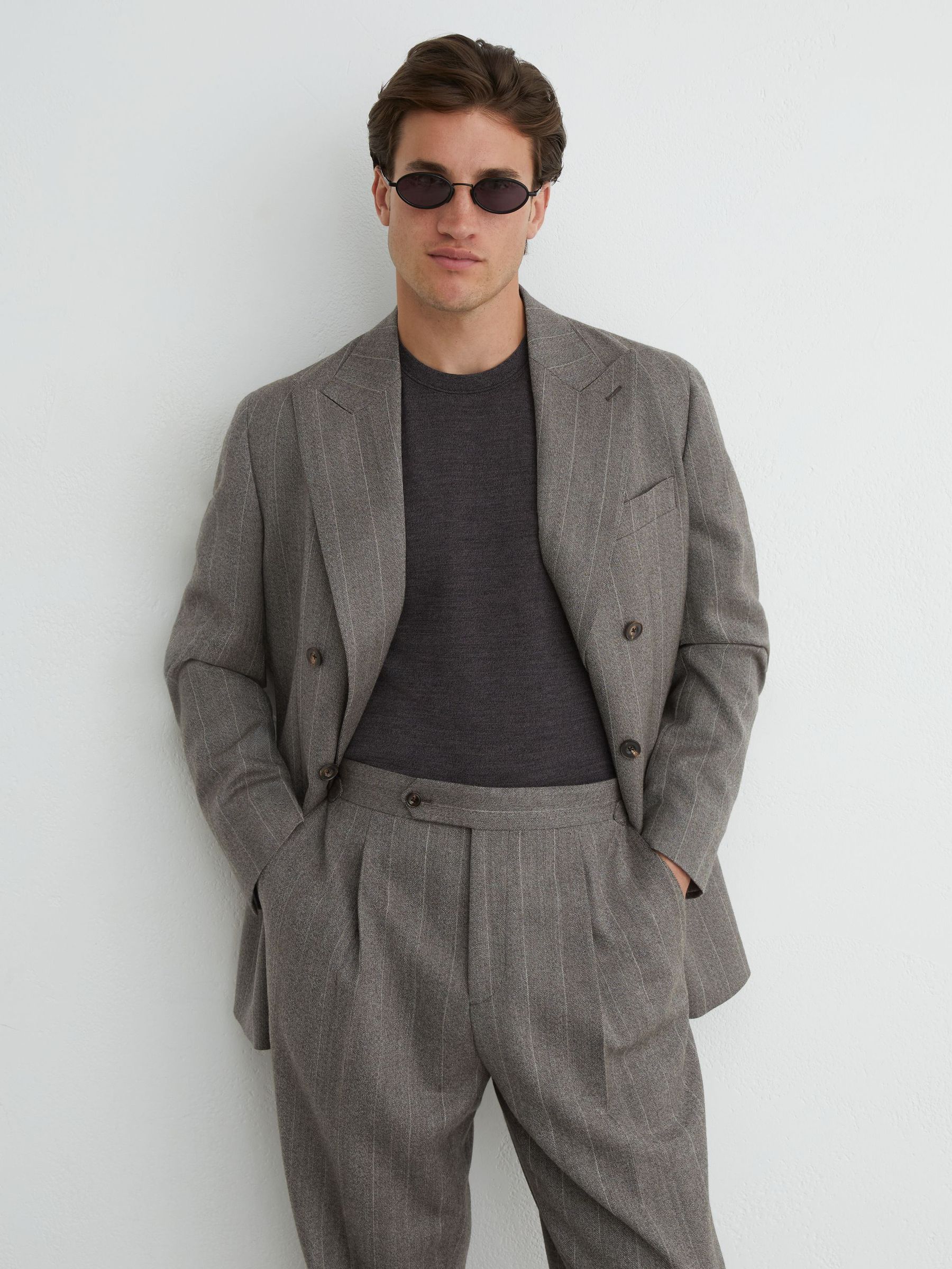 Classic Fit Wool Pinstripe Suit Trousers in Grey - Image 5 of 7