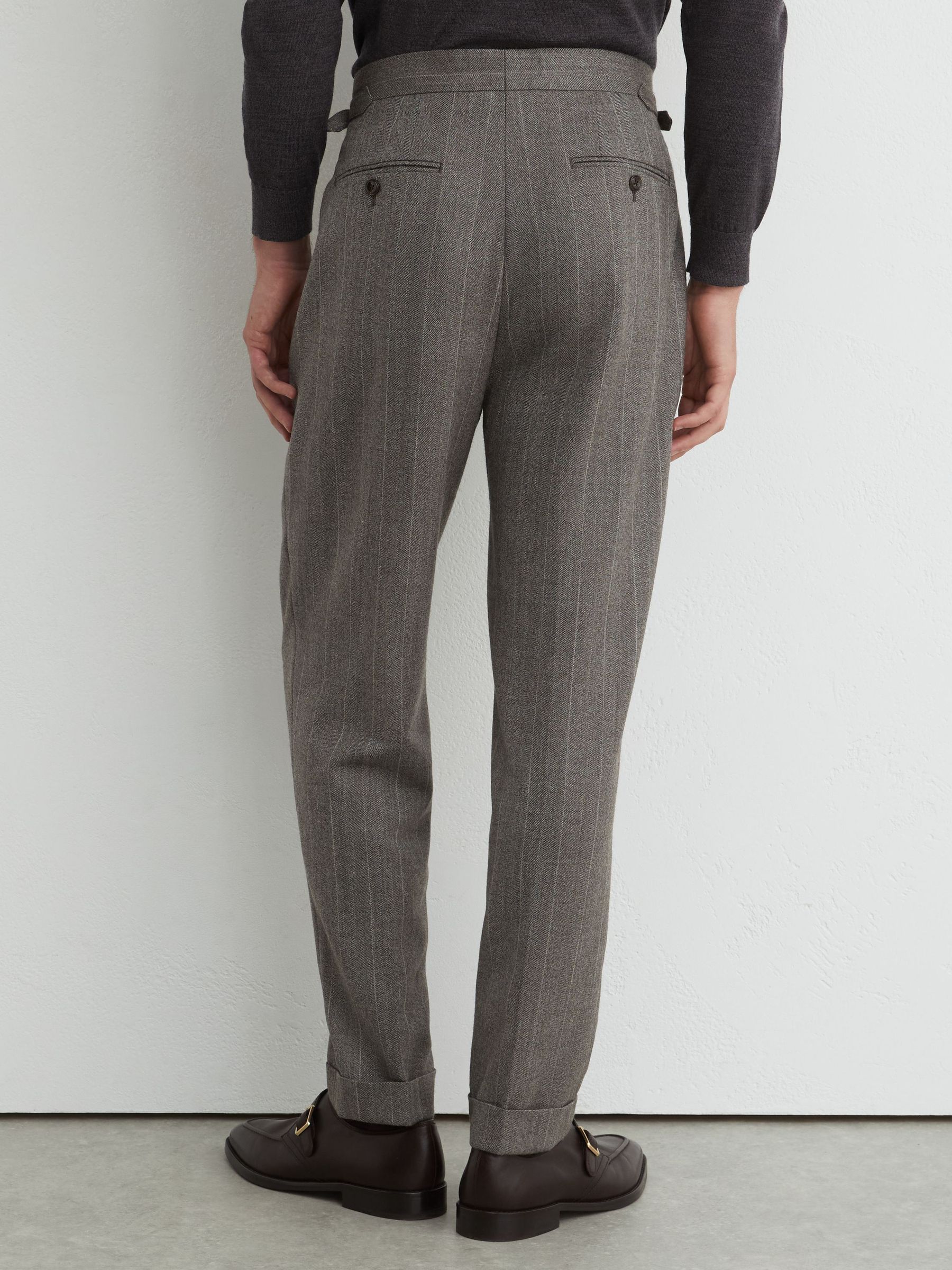 Classic Fit Wool Pinstripe Suit Trousers in Grey - Image 6 of 7