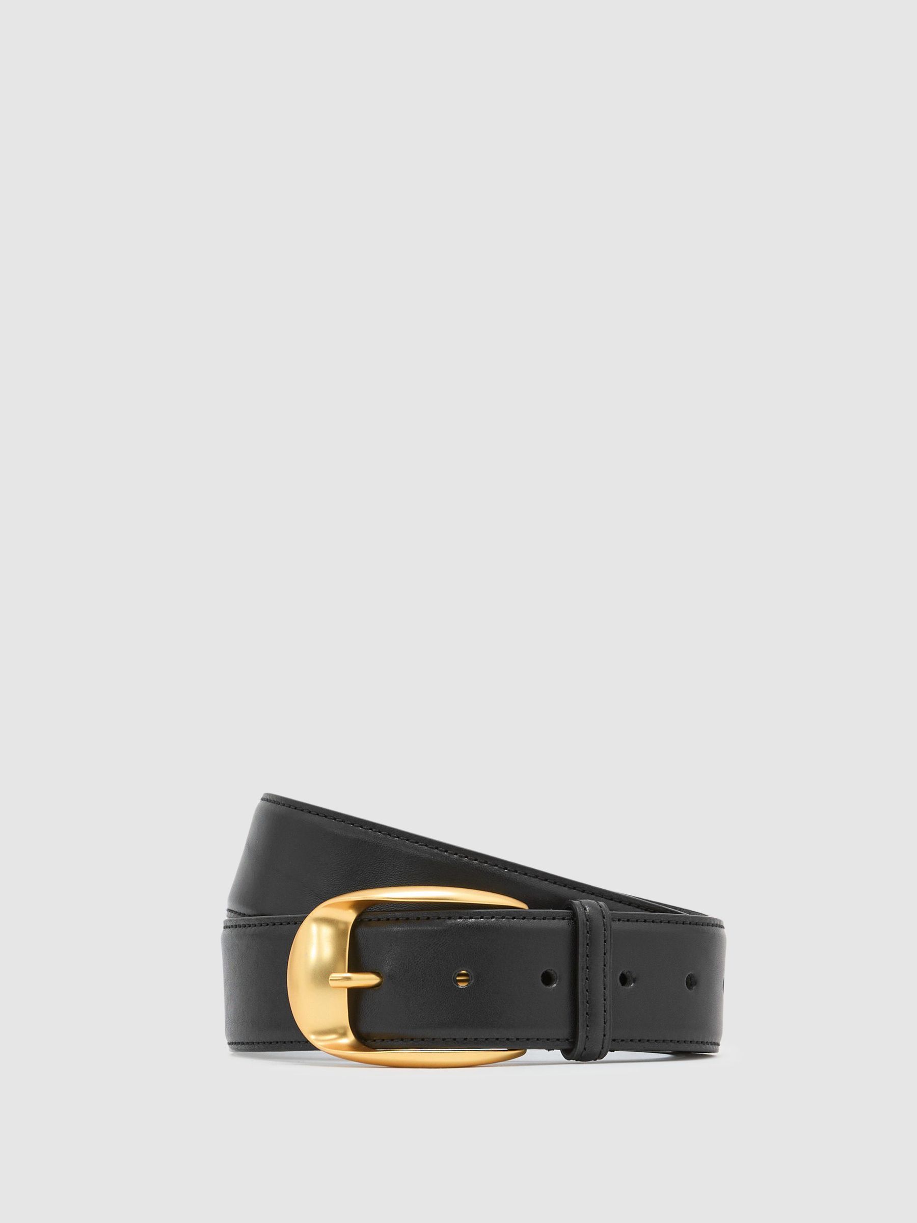Leather Rounded-Buckle Belt in Black - Image 2 of 4 Leather Rounded-Buckle Belt in Black - Image 2 of 4