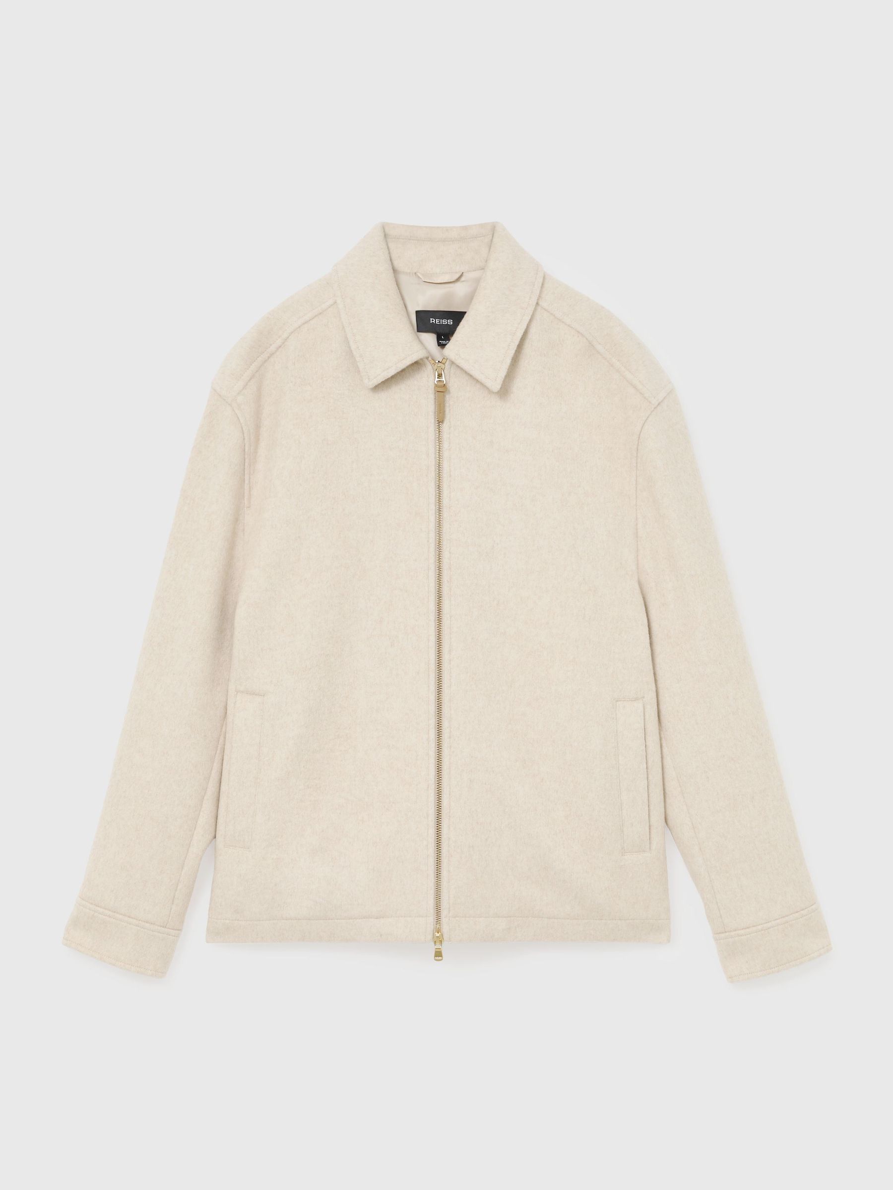 Brushed Wool-Blend Zip-Through Overshirt in Oatmeal - Image 2 of 8