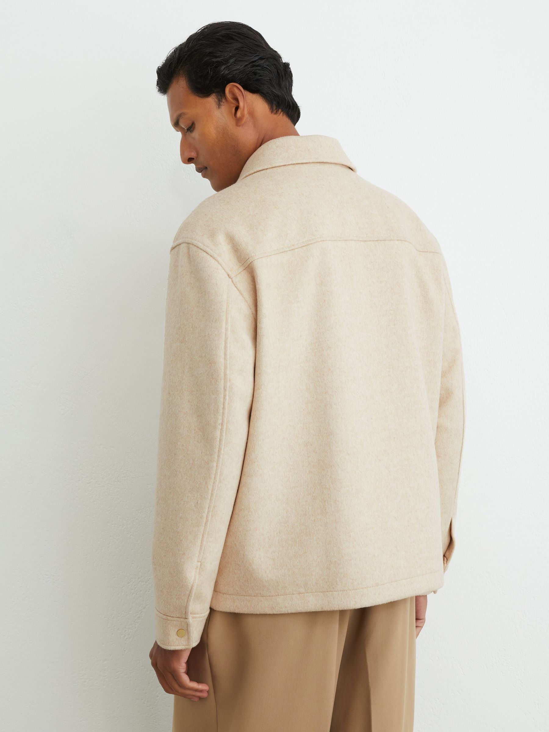 Brushed Wool-Blend Zip-Through Overshirt in Oatmeal - Image 6 of 8