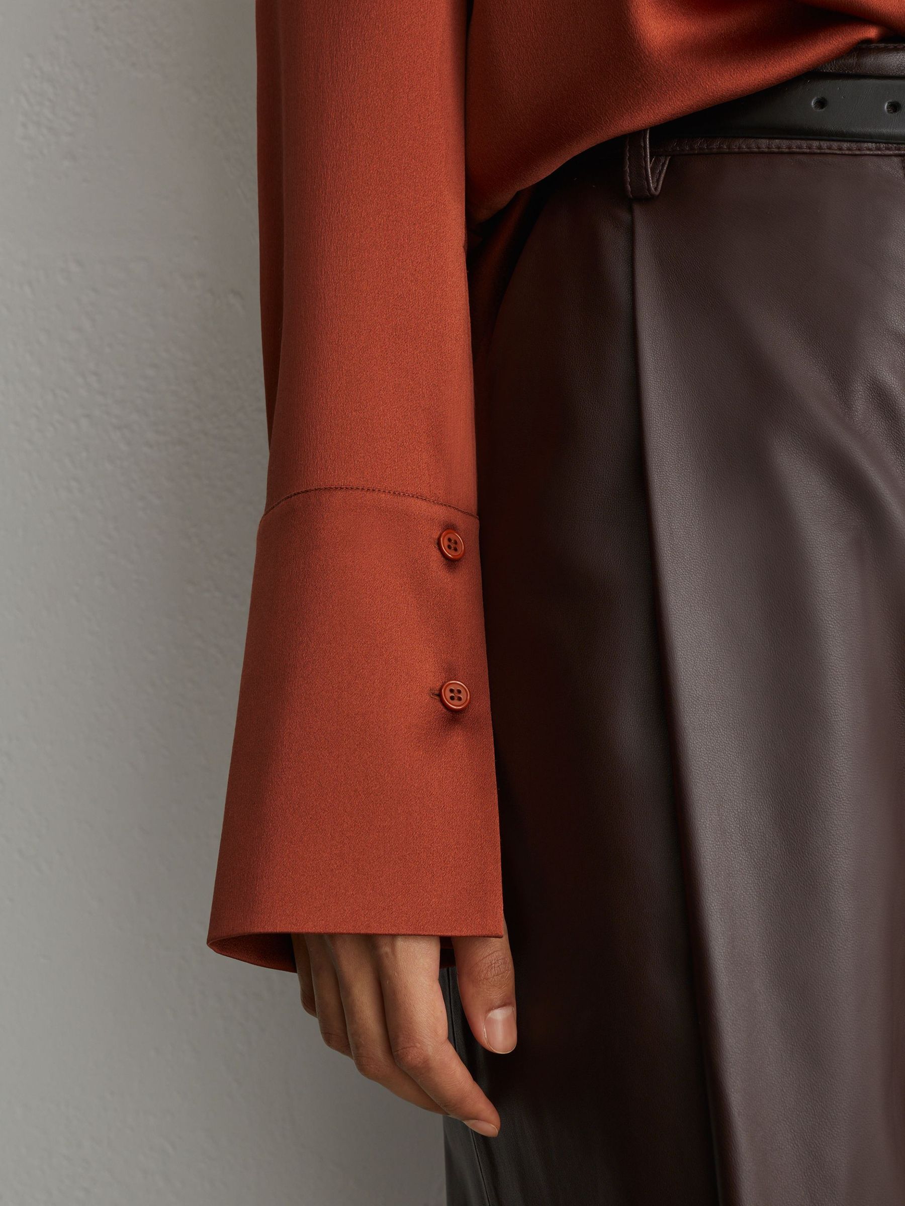 Silk Open-Collar Blouse in Rust Orange - Image 4 of 6