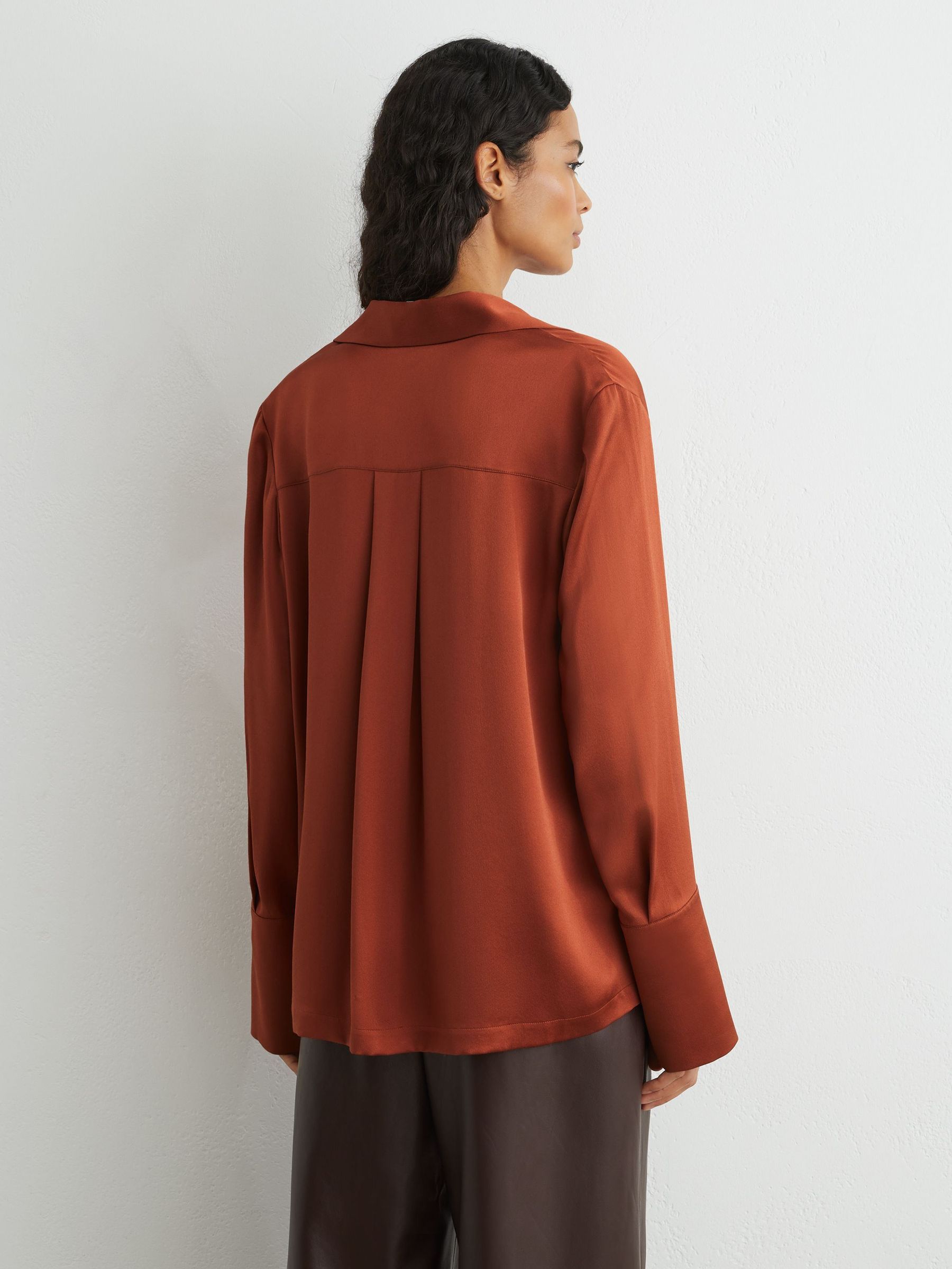 Silk Open-Collar Blouse in Rust Orange - Image 5 of 6