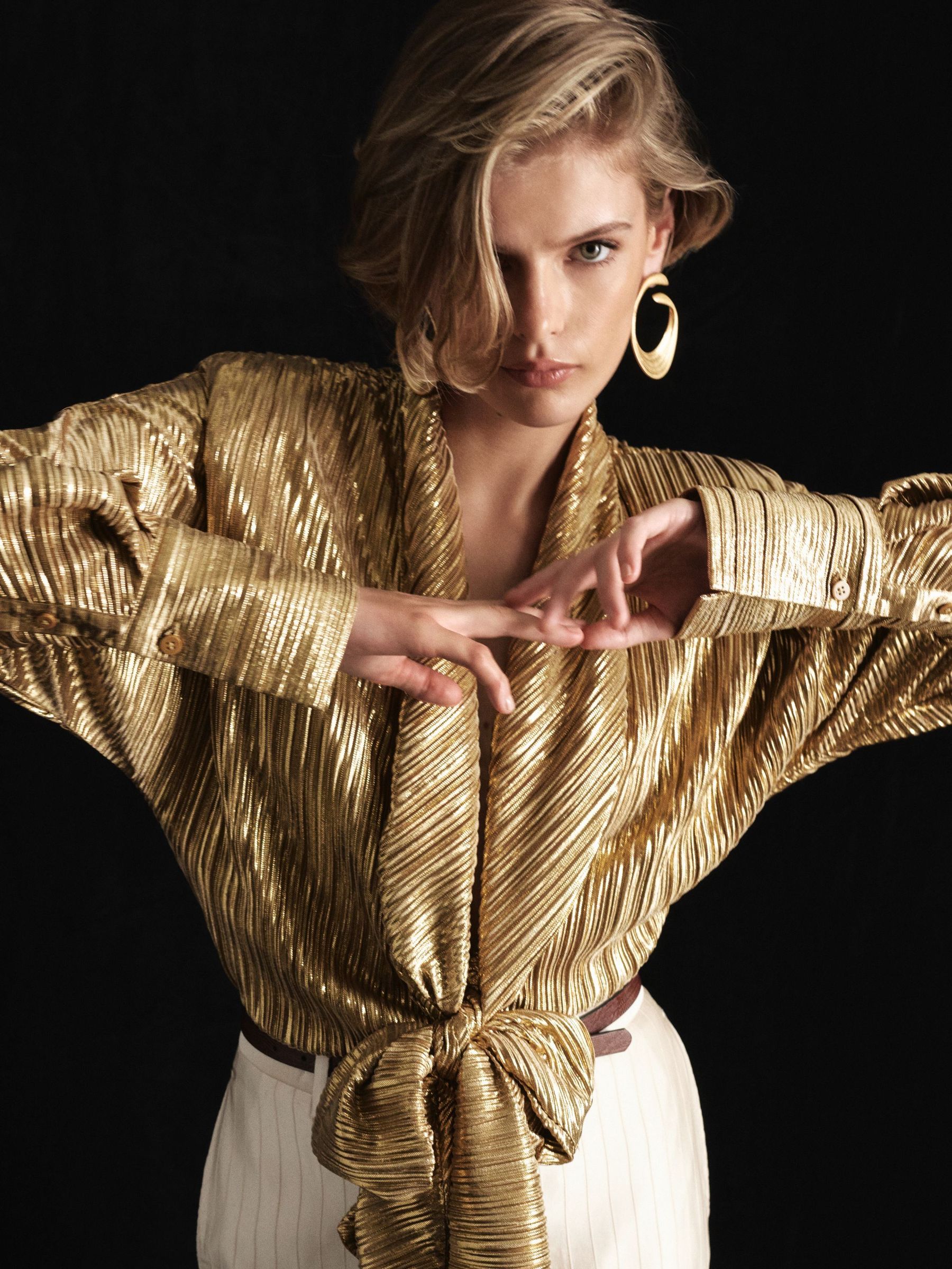 Atelier Silk Crepe de Chine Tie-Front Shirt in Gold - Image 1 of 7