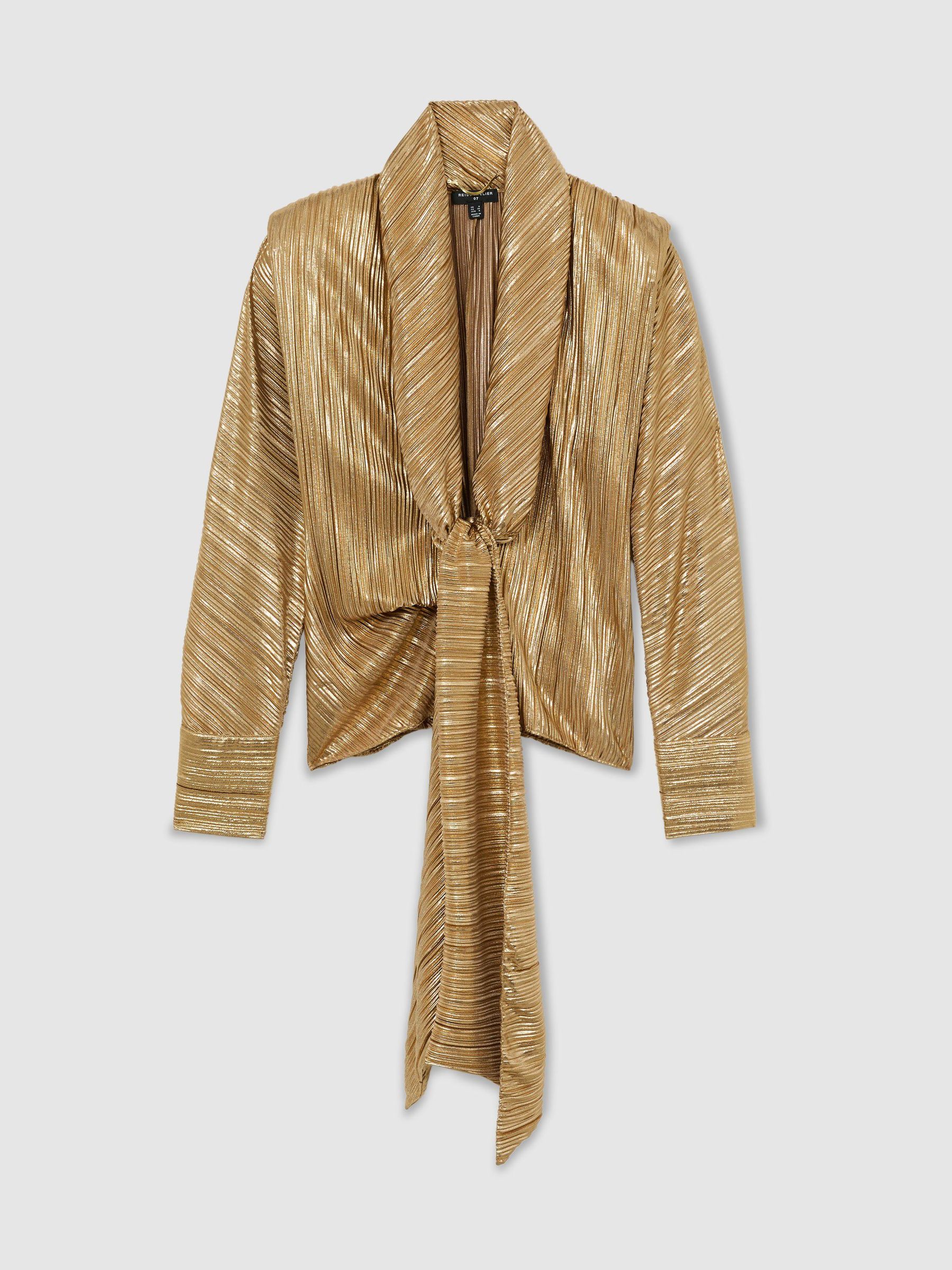 Atelier Silk Crepe de Chine Tie-Front Shirt in Gold - Image 2 of 7