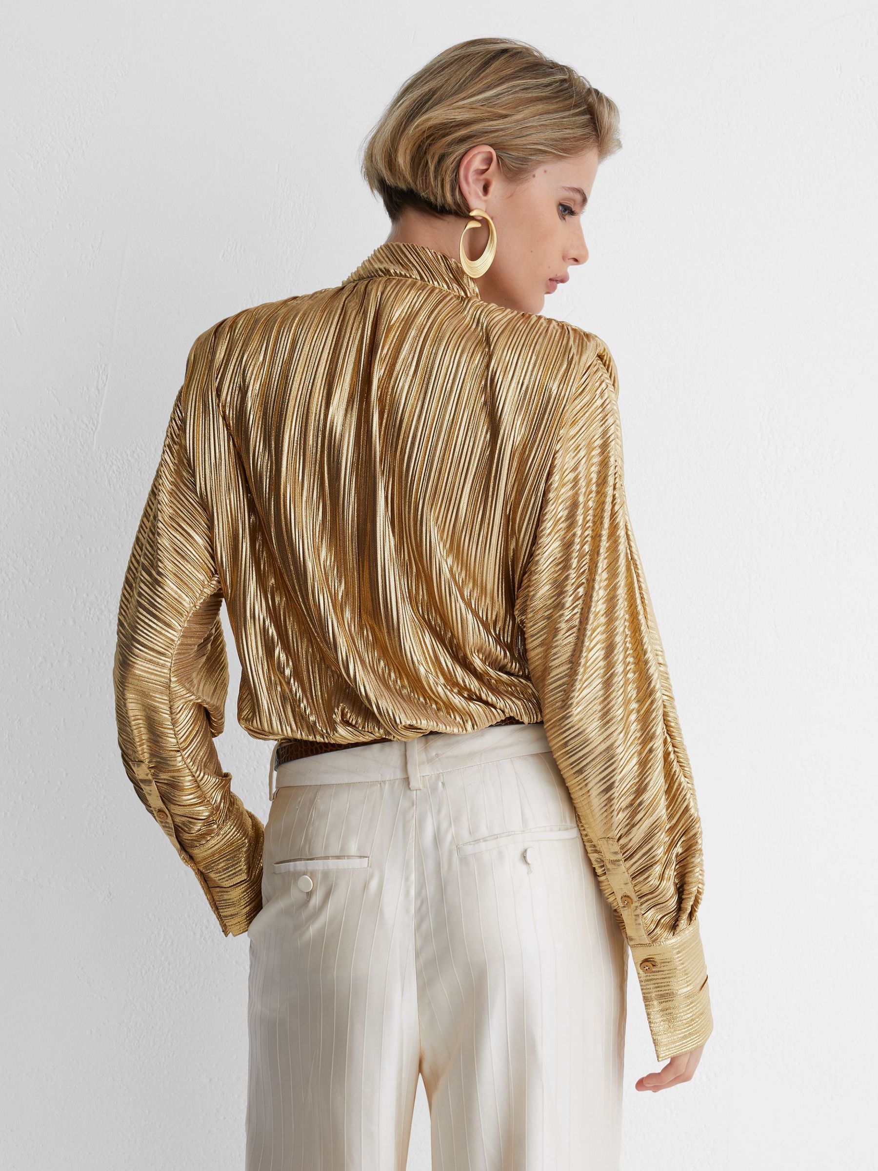 Atelier Silk Crepe de Chine Tie-Front Shirt in Gold - Image 6 of 7