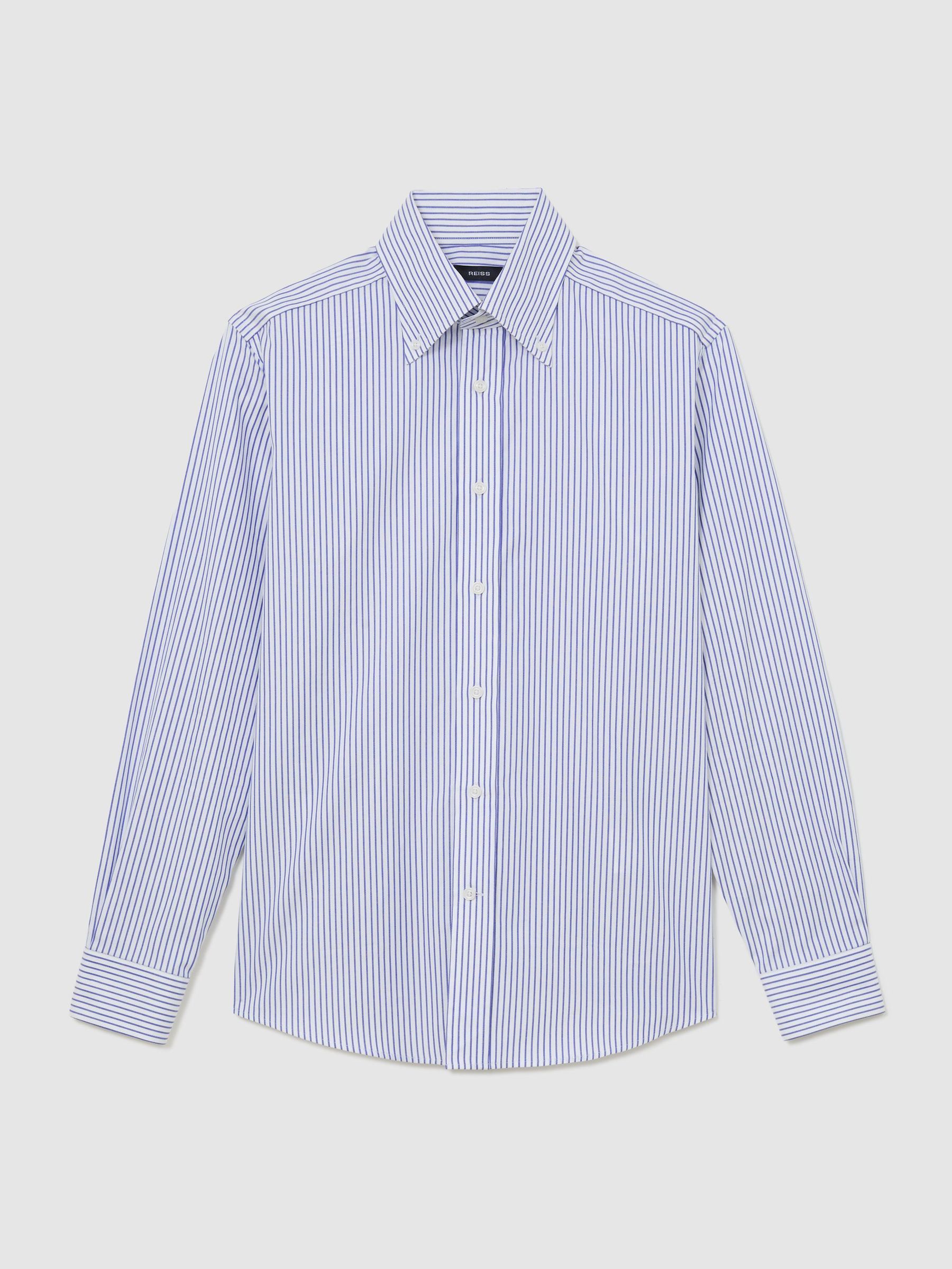 Cotton Striped Button-Down Shirt Regular-Fit in Mid Blue - Image 2 of 7