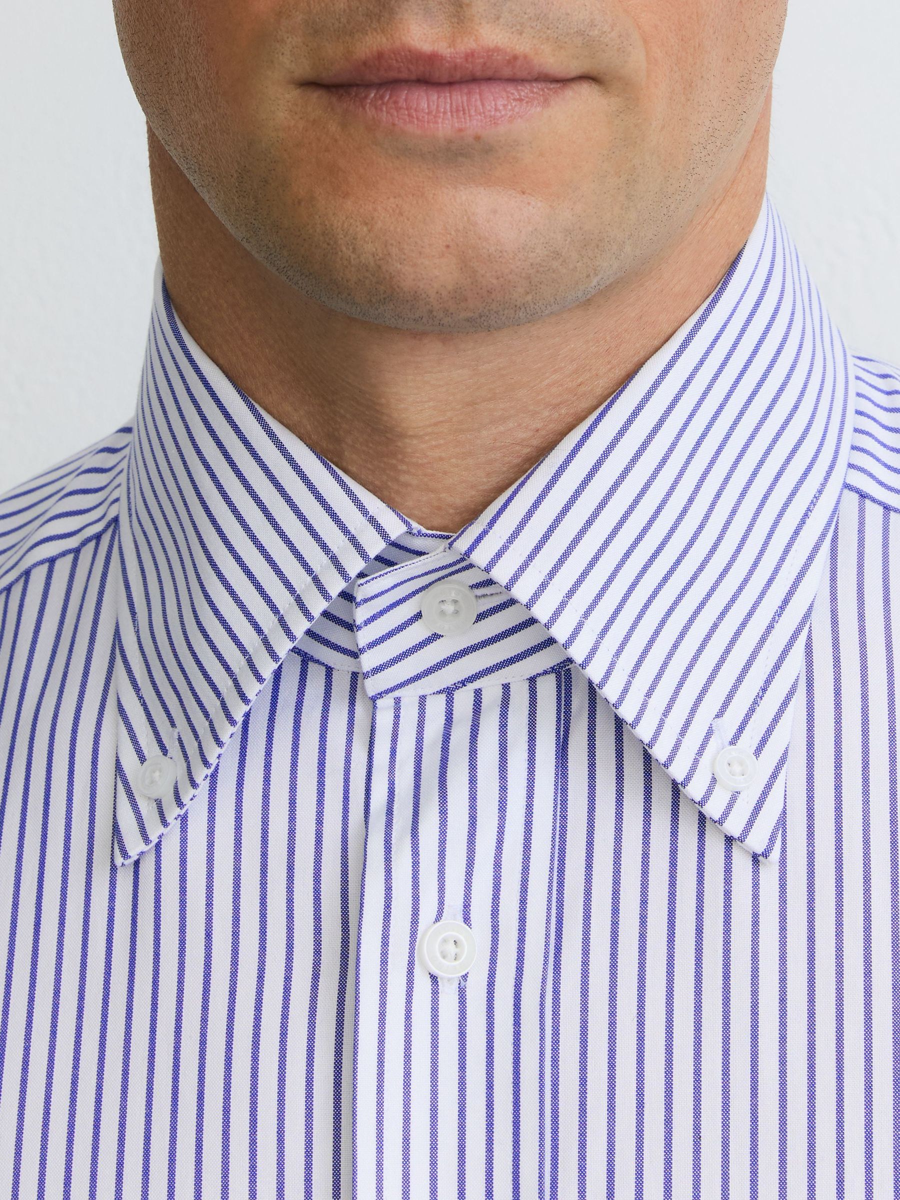 Cotton Striped Button-Down Shirt Regular-Fit in Mid Blue - Image 3 of 7