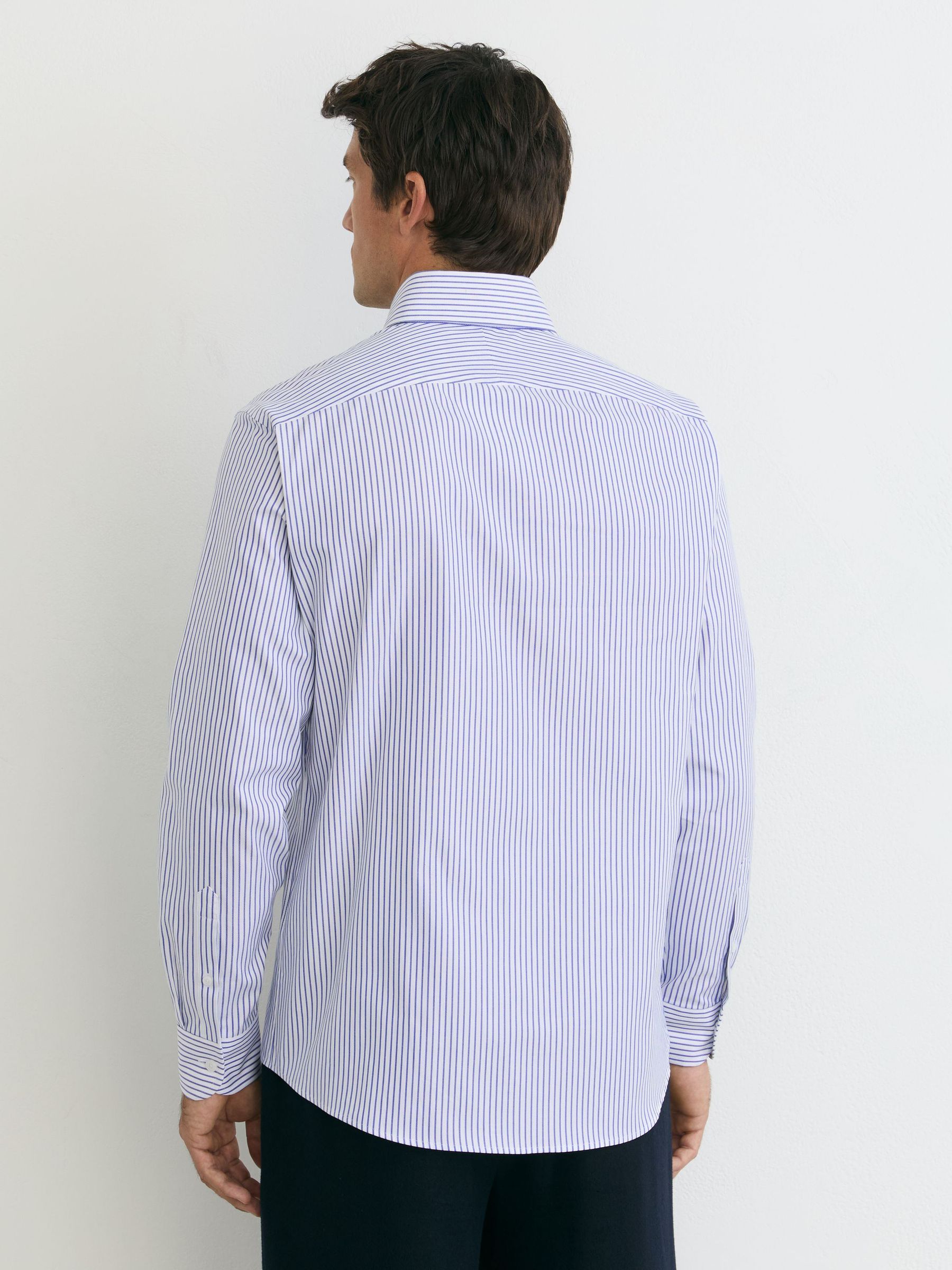 Cotton Striped Button-Down Shirt Regular-Fit in Mid Blue - Image 5 of 7