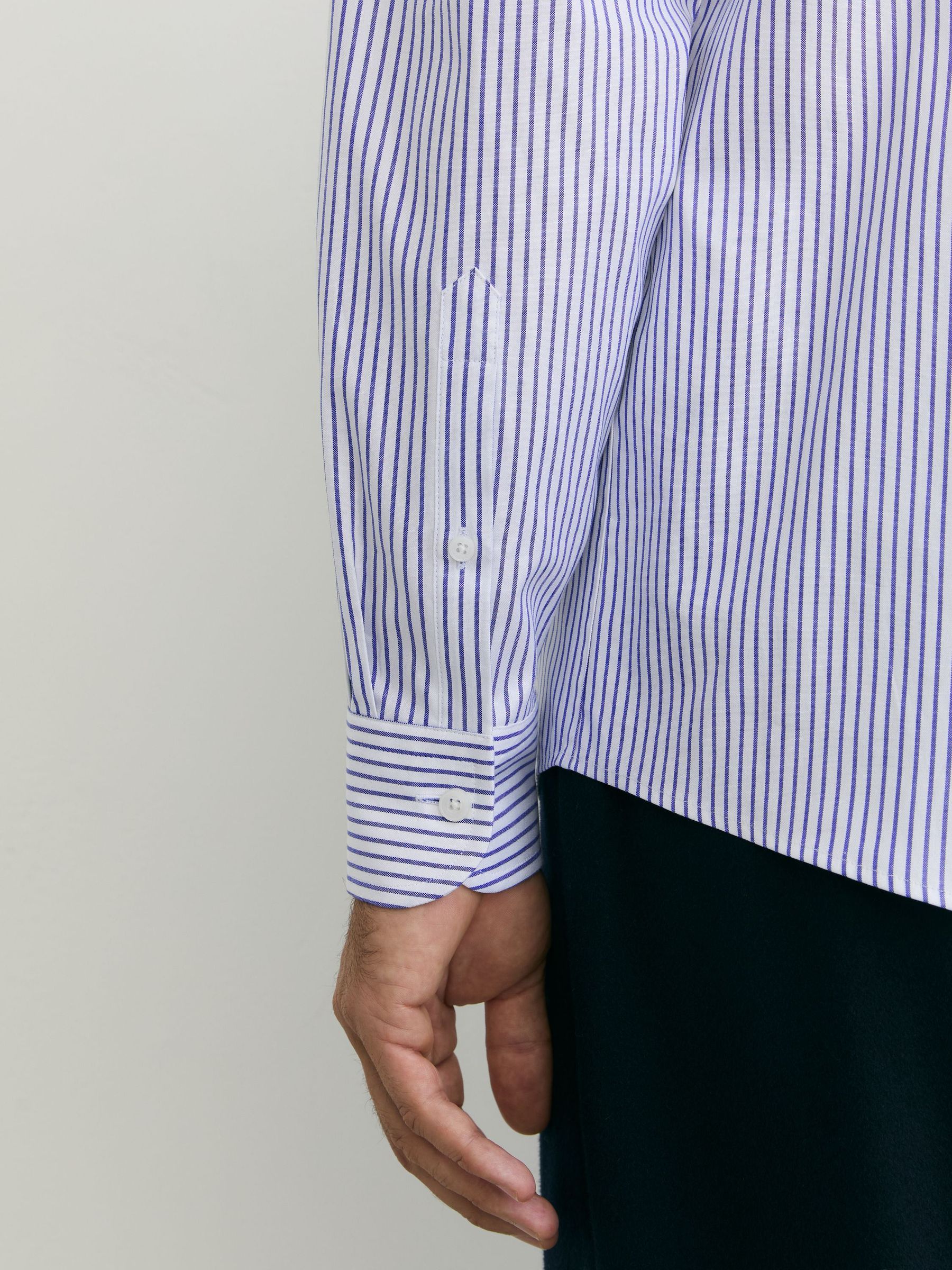 Cotton Striped Button-Down Shirt Regular-Fit in Mid Blue - Image 6 of 7
