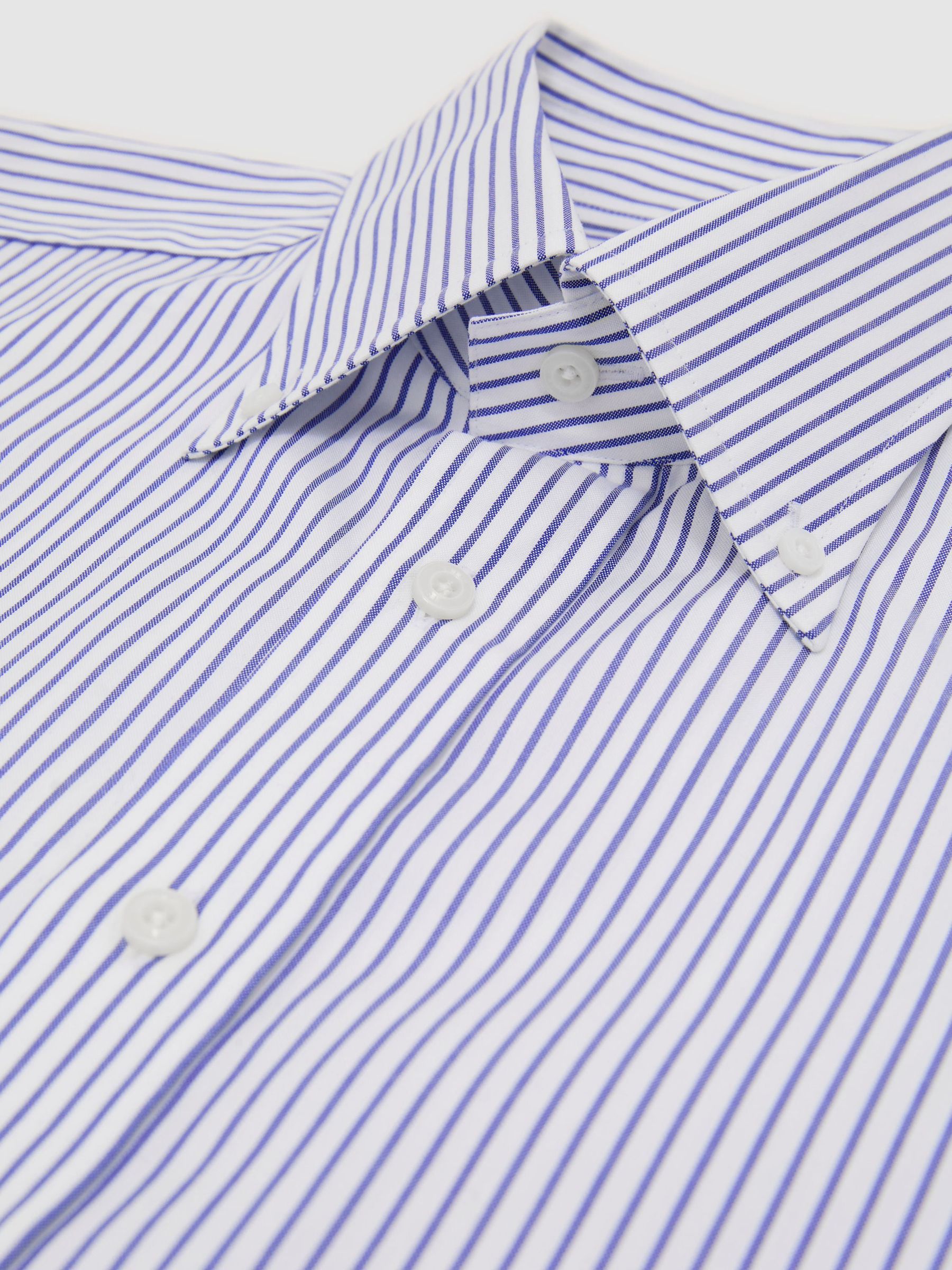 Cotton Striped Button-Down Shirt Regular-Fit in Mid Blue - Image 7 of 7