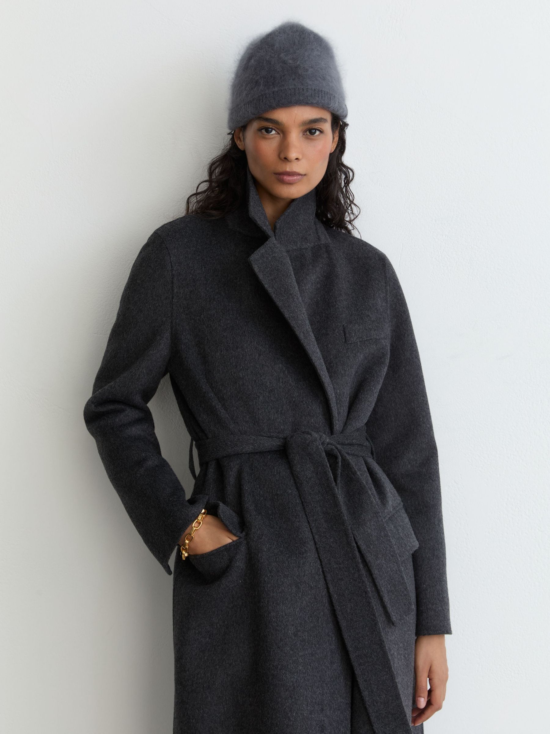 Brushed Cashmere Beanie Hat in Grey - Image 1 of 3