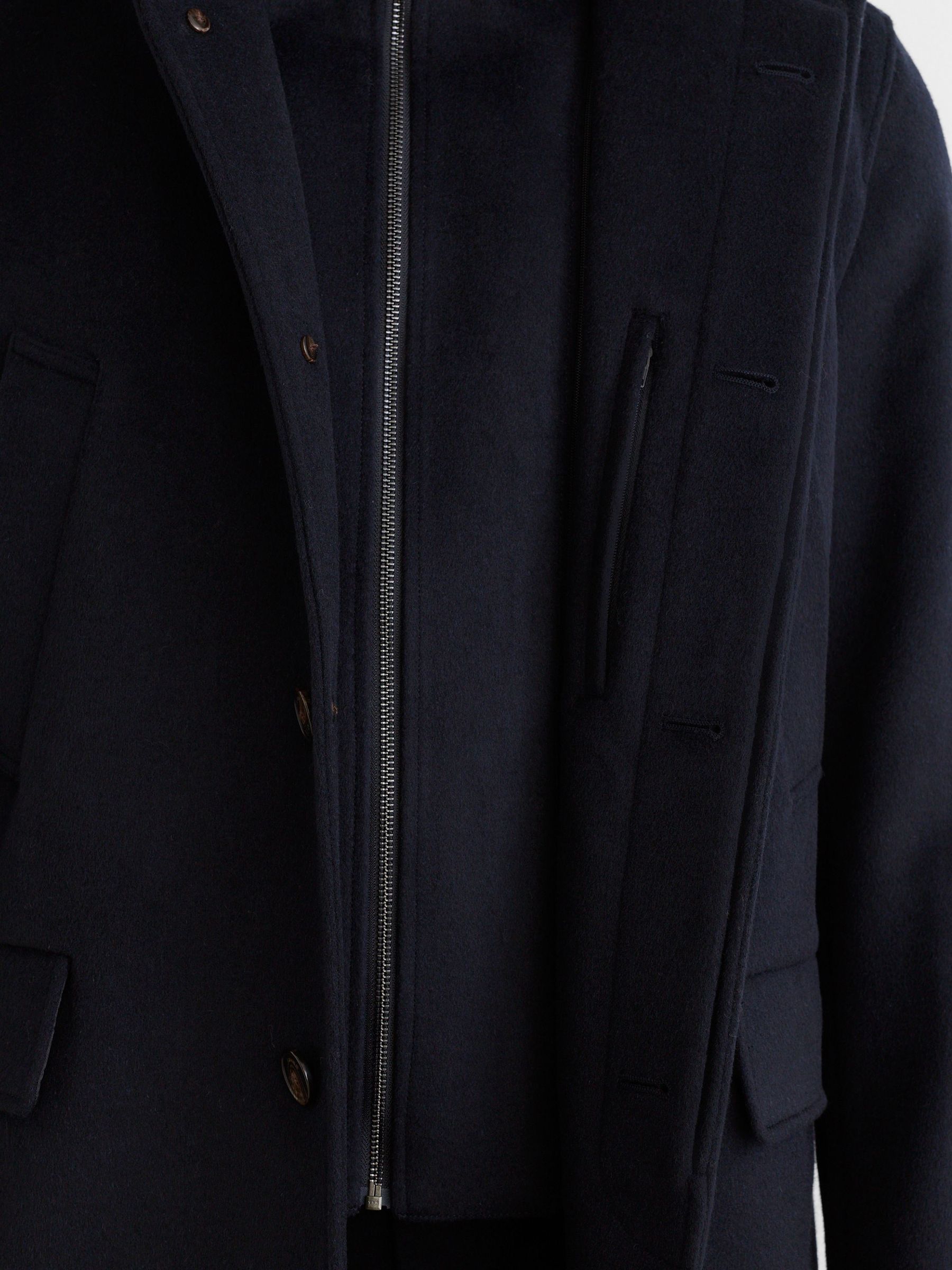 Wool-Blend Gilet-Insert Single-Breasted Coat in Navy - Image 7 of 9