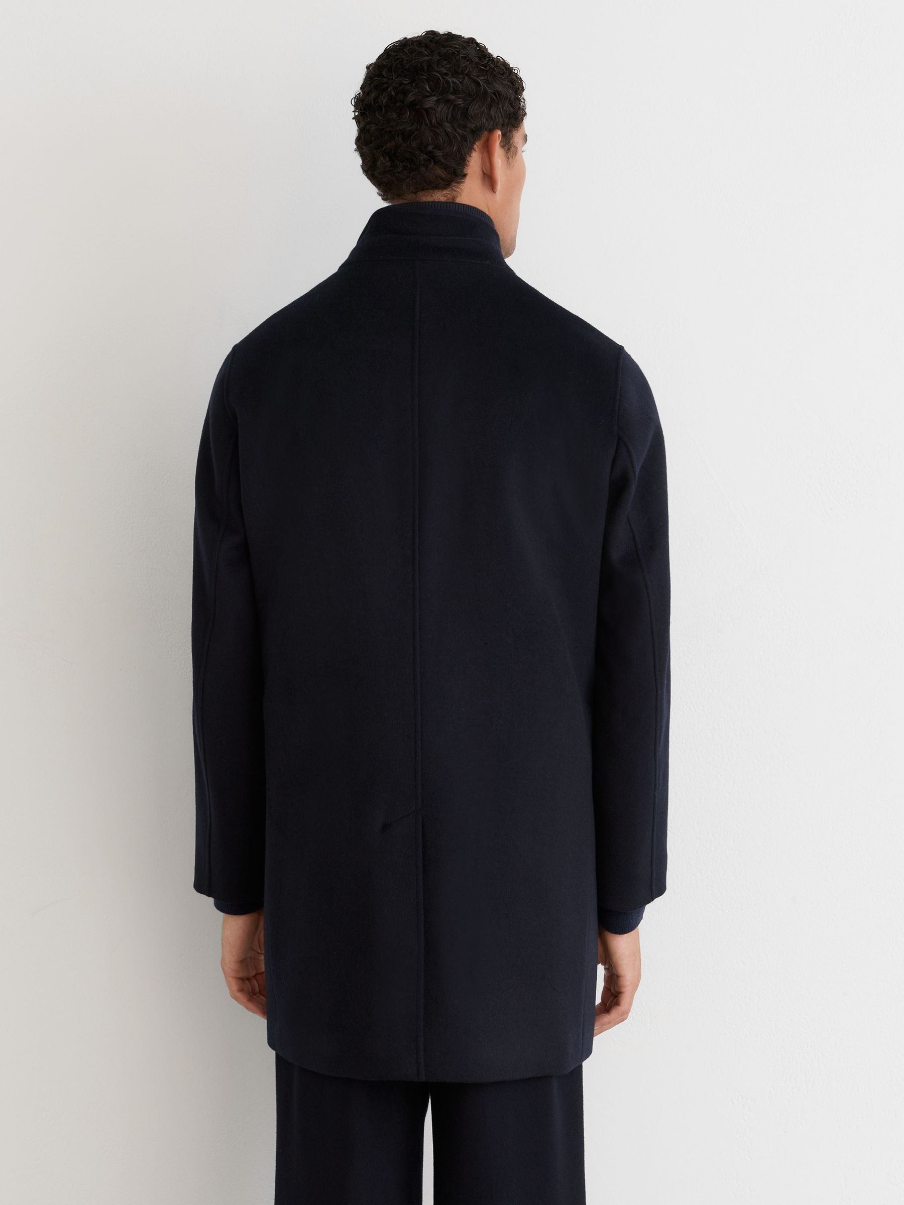 Wool-Blend Gilet-Insert Single-Breasted Coat in Navy - Image 8 of 9