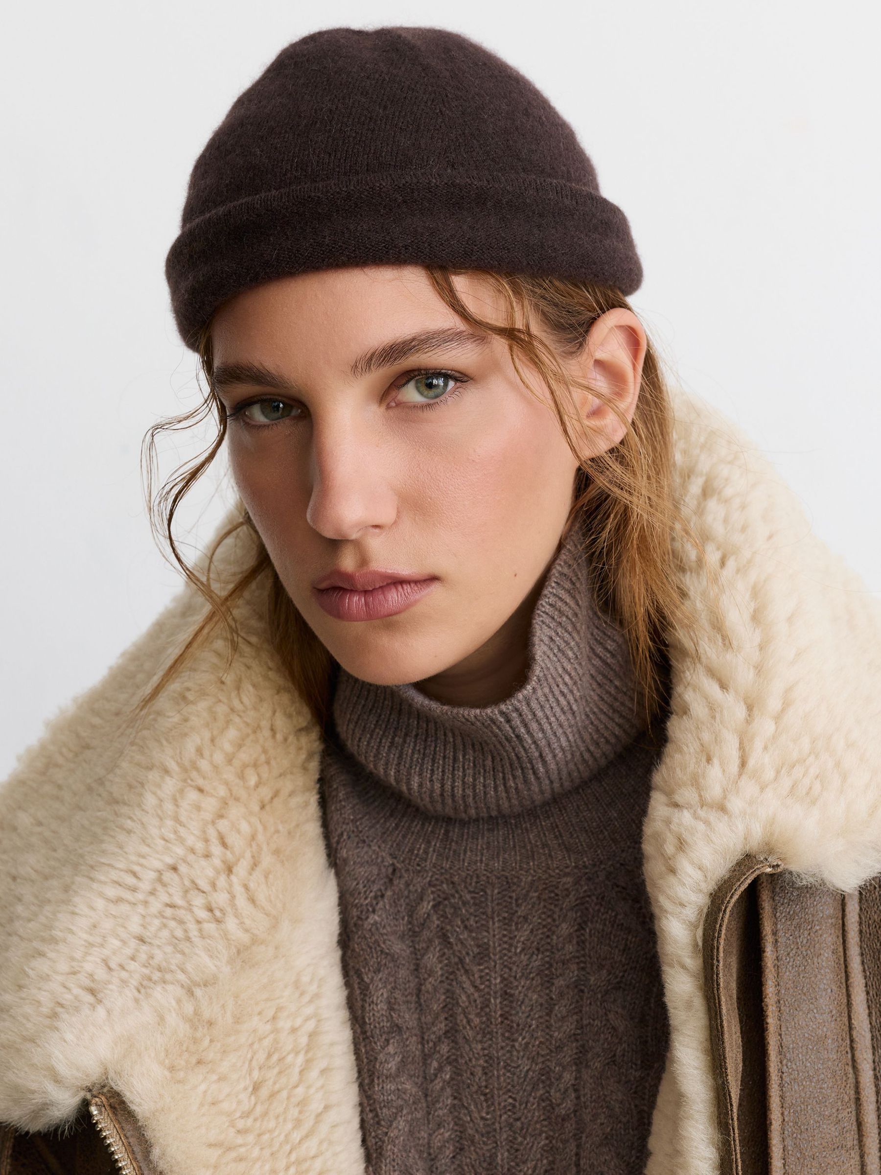 100% Cashmere Beanie in Chocolate - Image 1 of 4