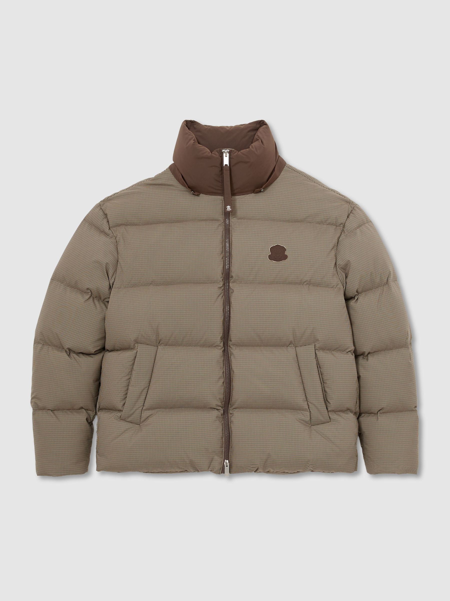 Monogram Check Puffer Jacket with Detachable Hood in Multi Brown - Image 2 of 10