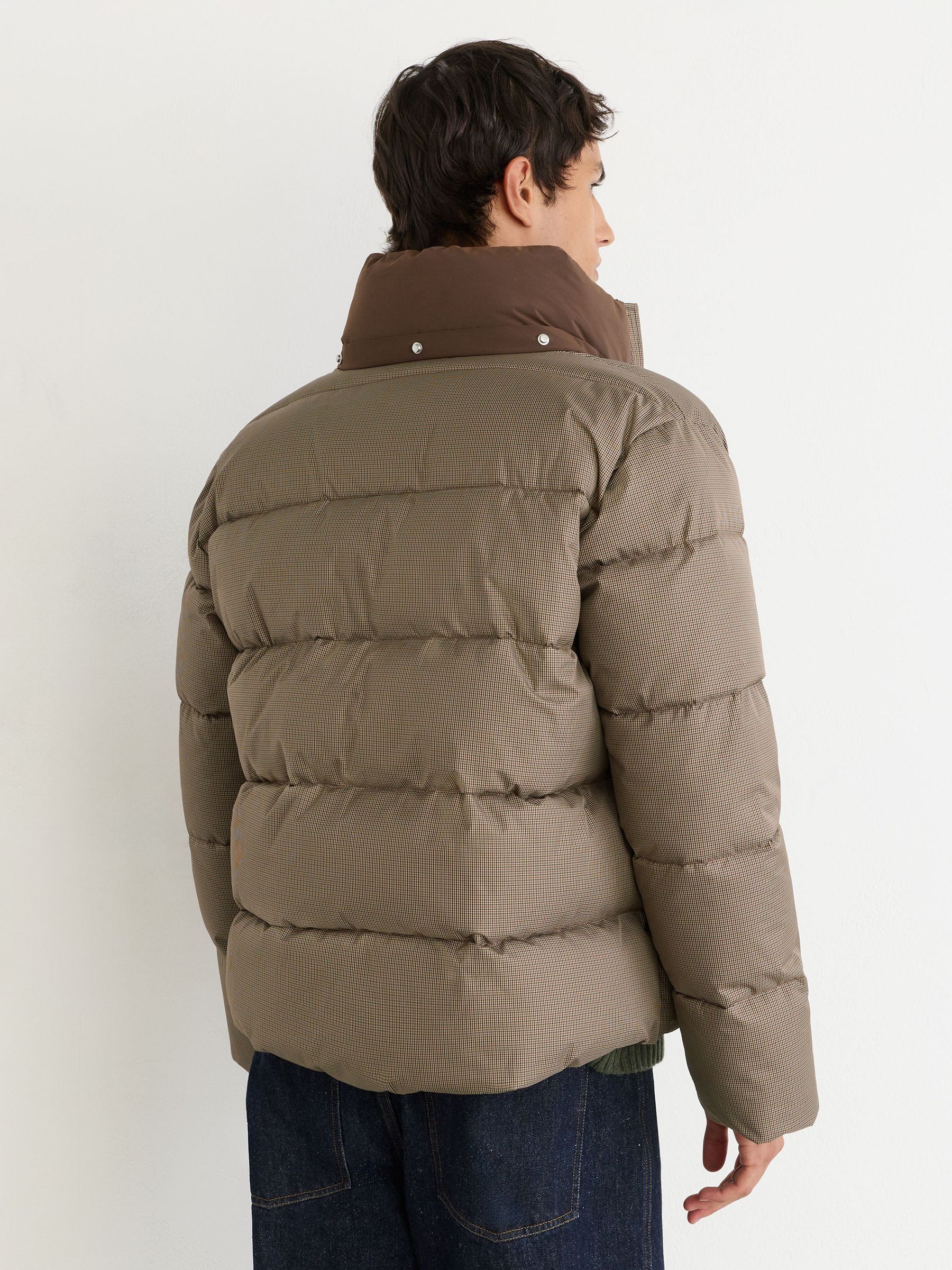 Monogram Check Puffer Jacket with Detachable Hood in Multi Brown - Image 8 of 10
