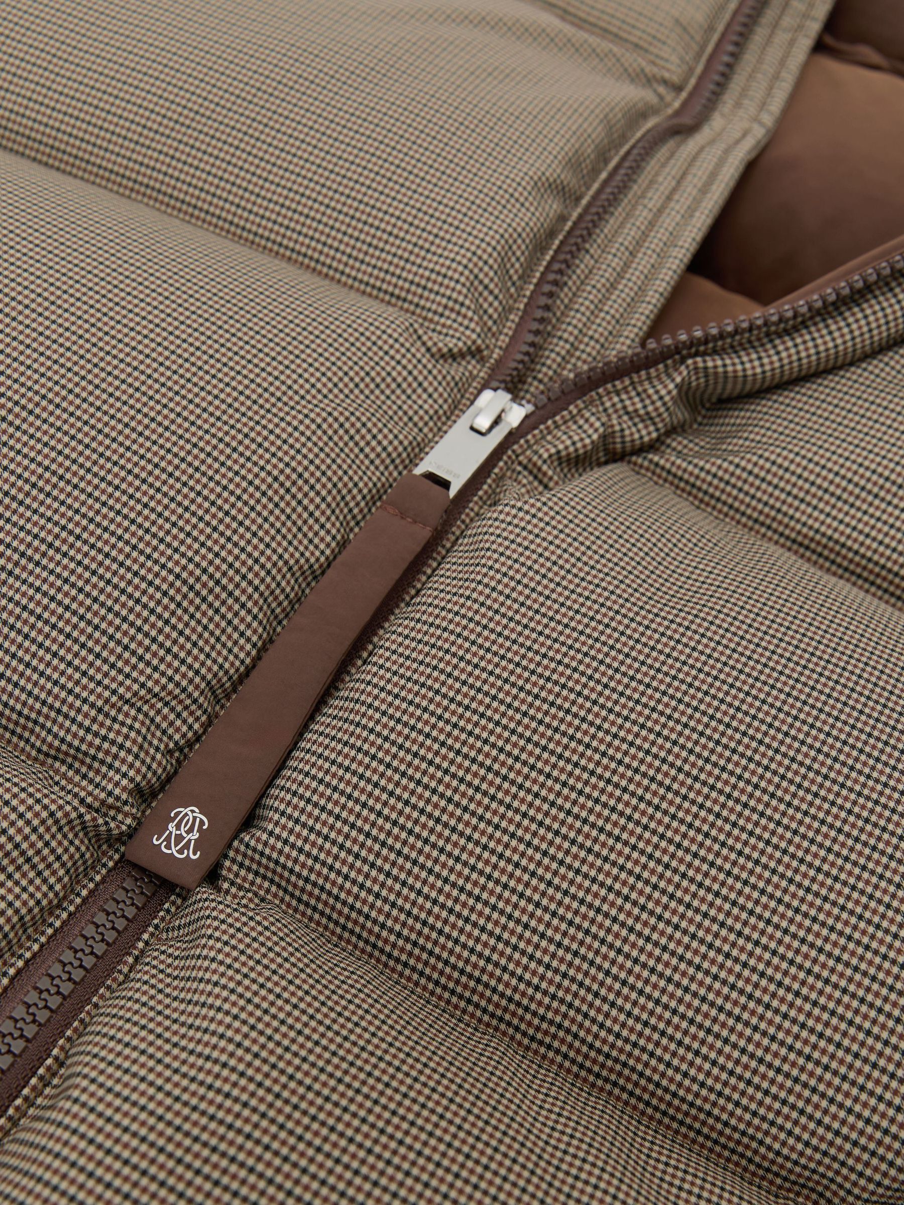 Monogram Check Puffer Jacket with Detachable Hood in Multi Brown - Image 9 of 10
