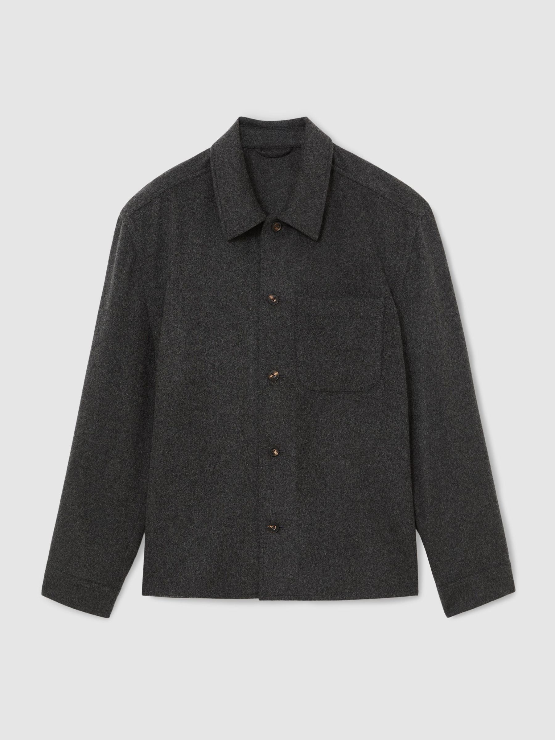 Brushed Wool-Blend Patch-Pocket Overshirt in Charcoal Grey - Image 2 of 8