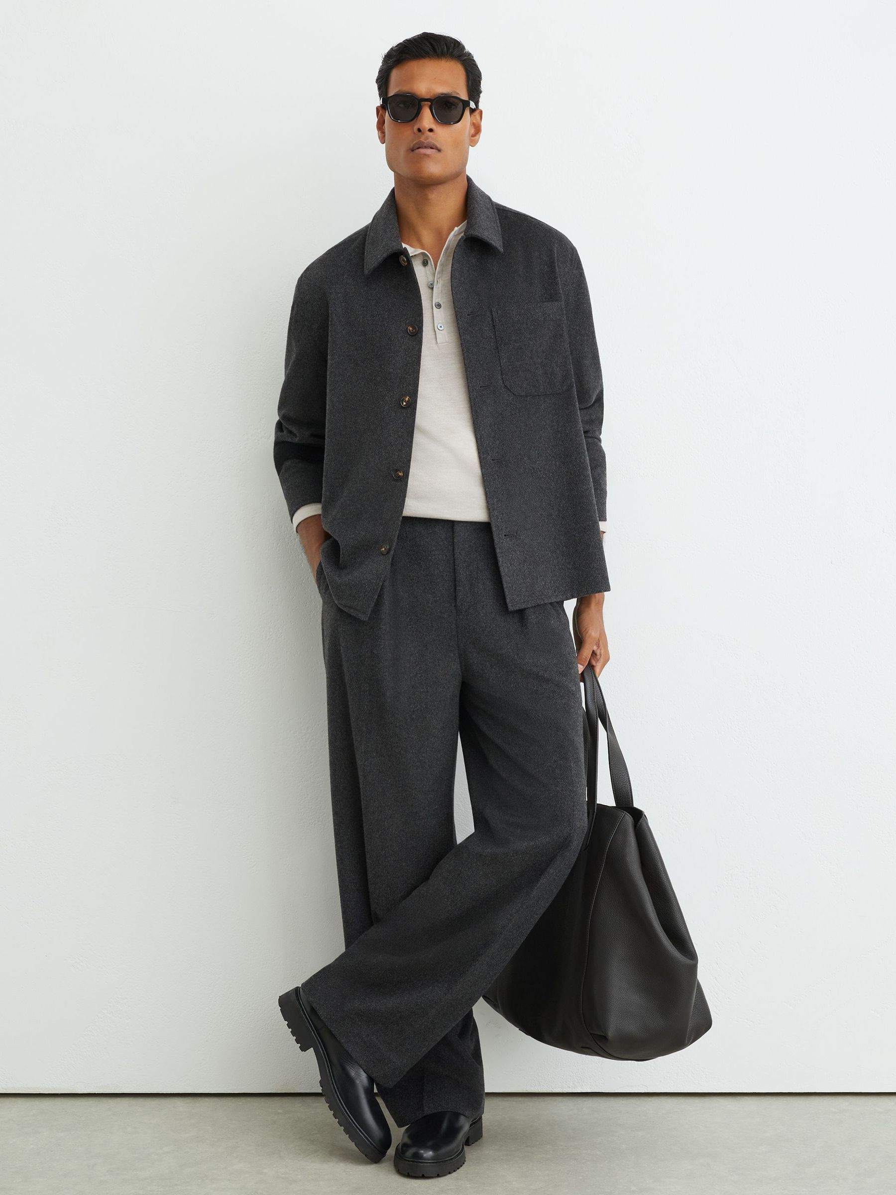 Brushed Wool-Blend Patch-Pocket Overshirt in Charcoal Grey - Image 3 of 8