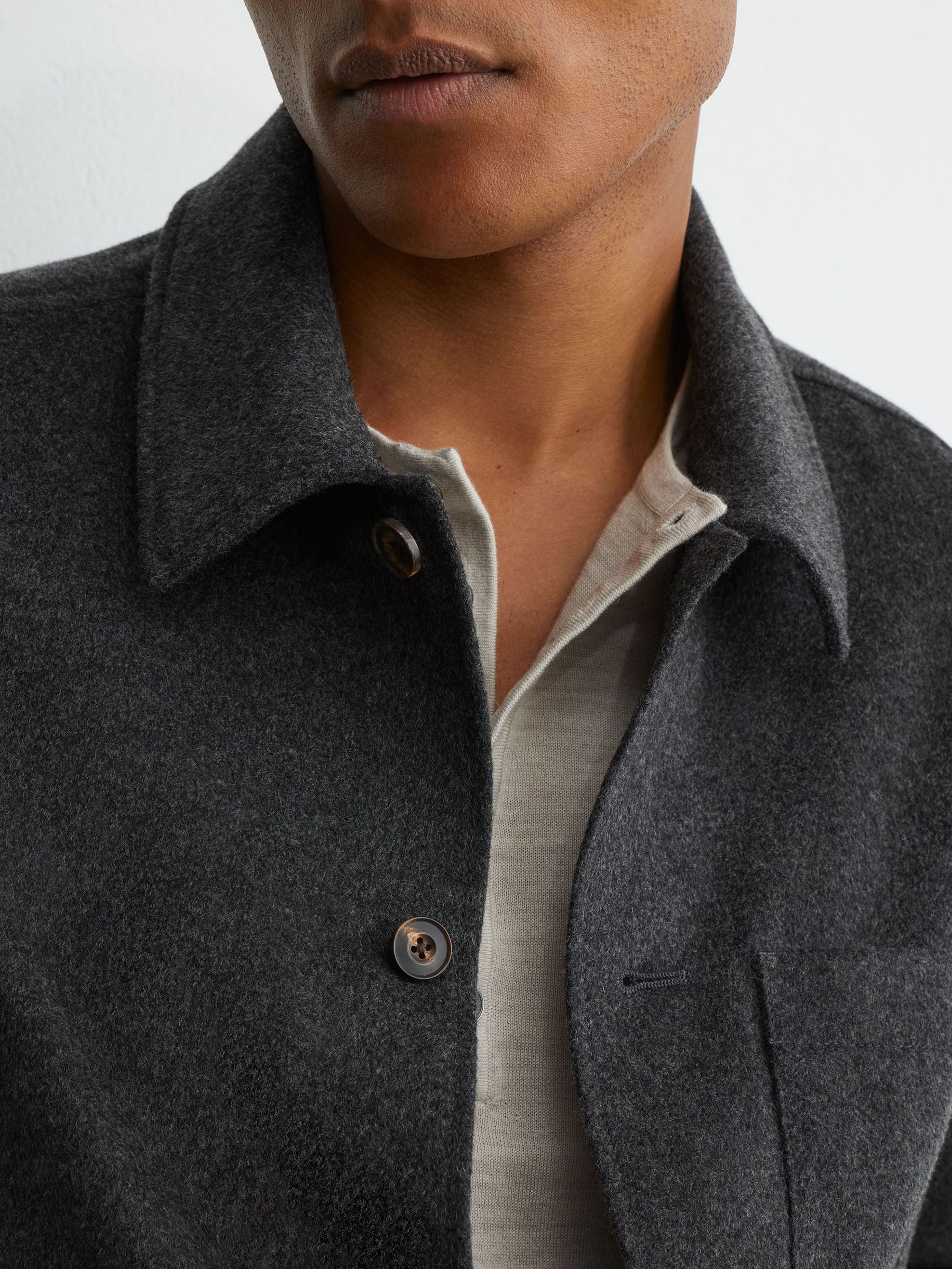 Brushed Wool-Blend Patch-Pocket Overshirt in Charcoal Grey - Image 4 of 8