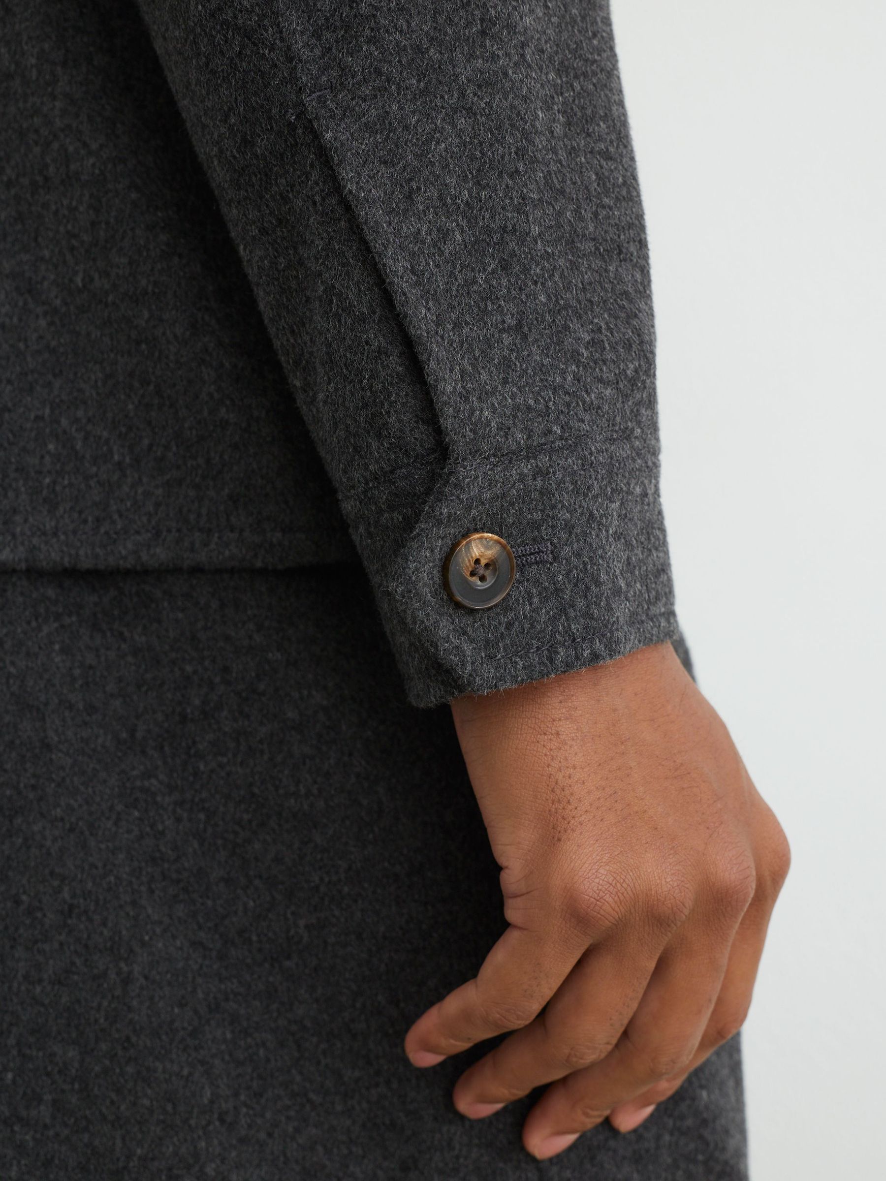 Brushed Wool-Blend Patch-Pocket Overshirt in Charcoal Grey - Image 5 of 8
