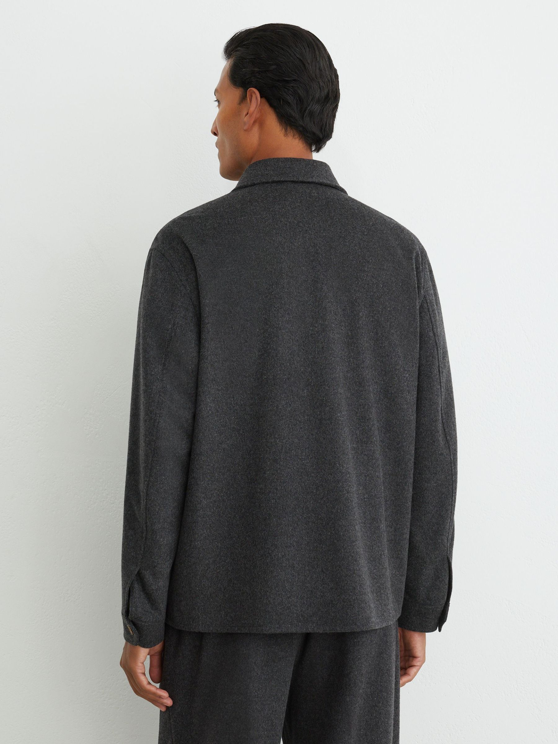 Brushed Wool-Blend Patch-Pocket Overshirt in Charcoal Grey - Image 7 of 8