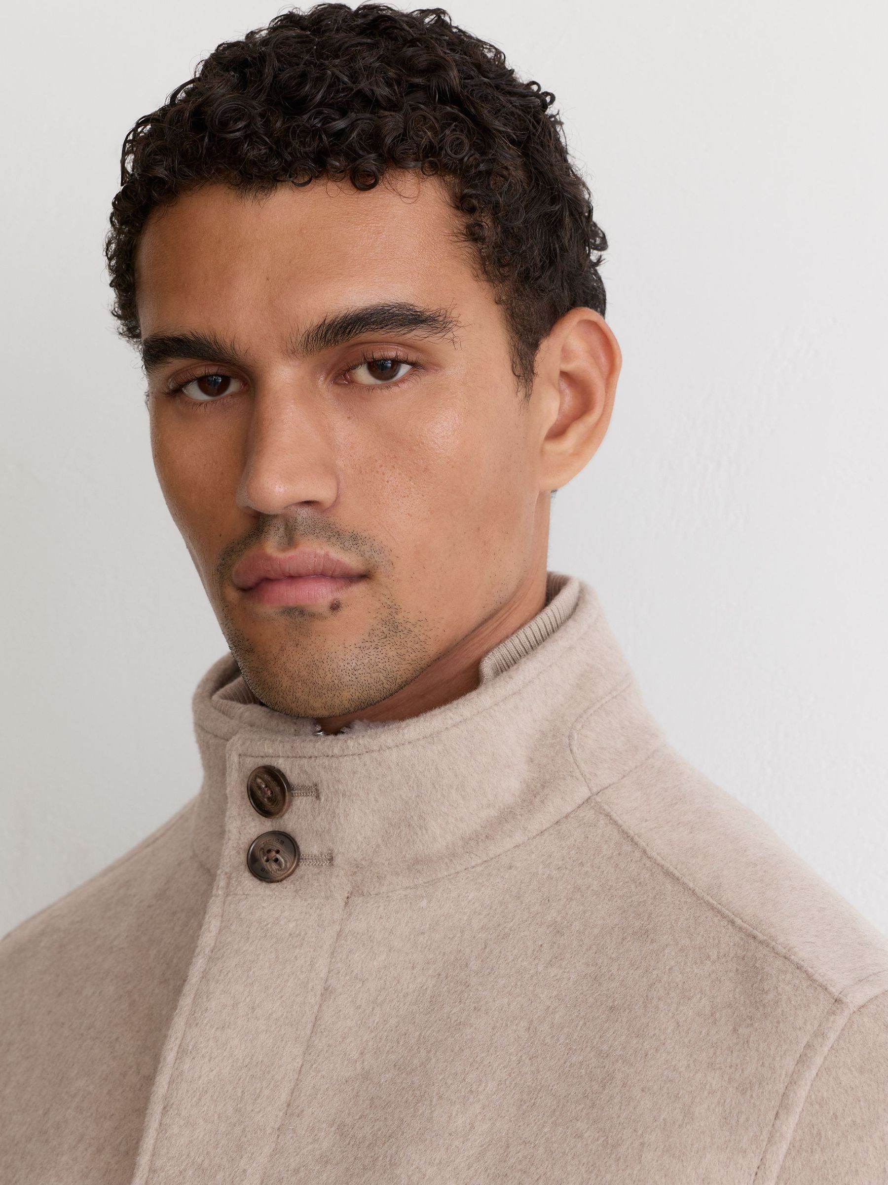 Wool-Blend Gilet-Insert Single-Breasted Coat in Oatmeal - Image 3 of 9