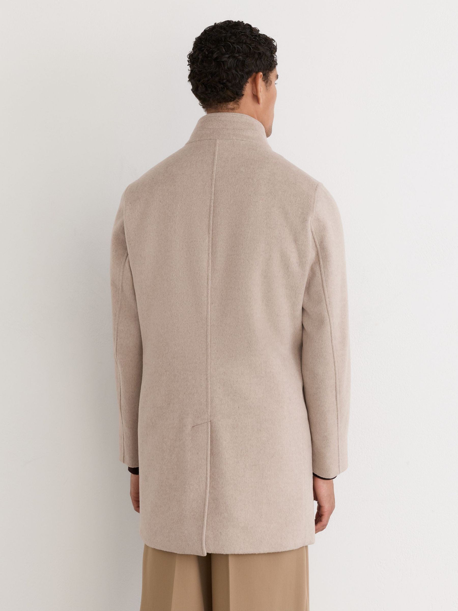 Wool-Blend Gilet-Insert Single-Breasted Coat in Oatmeal - Image 7 of 9