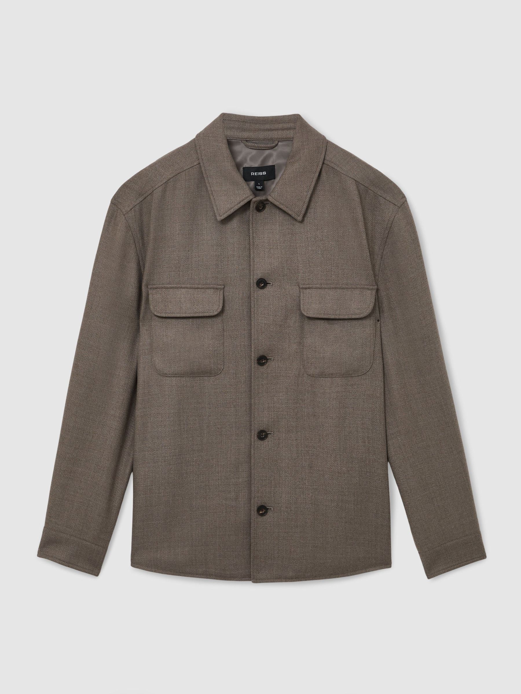 Wool-Blend Twill Twin-Pocket Overshirt in Mushroom Brown - Image 2 of 6 Wool-Blend Twill Twin-Pocket Overshirt in Mushroom Brown - Image 2 of 6