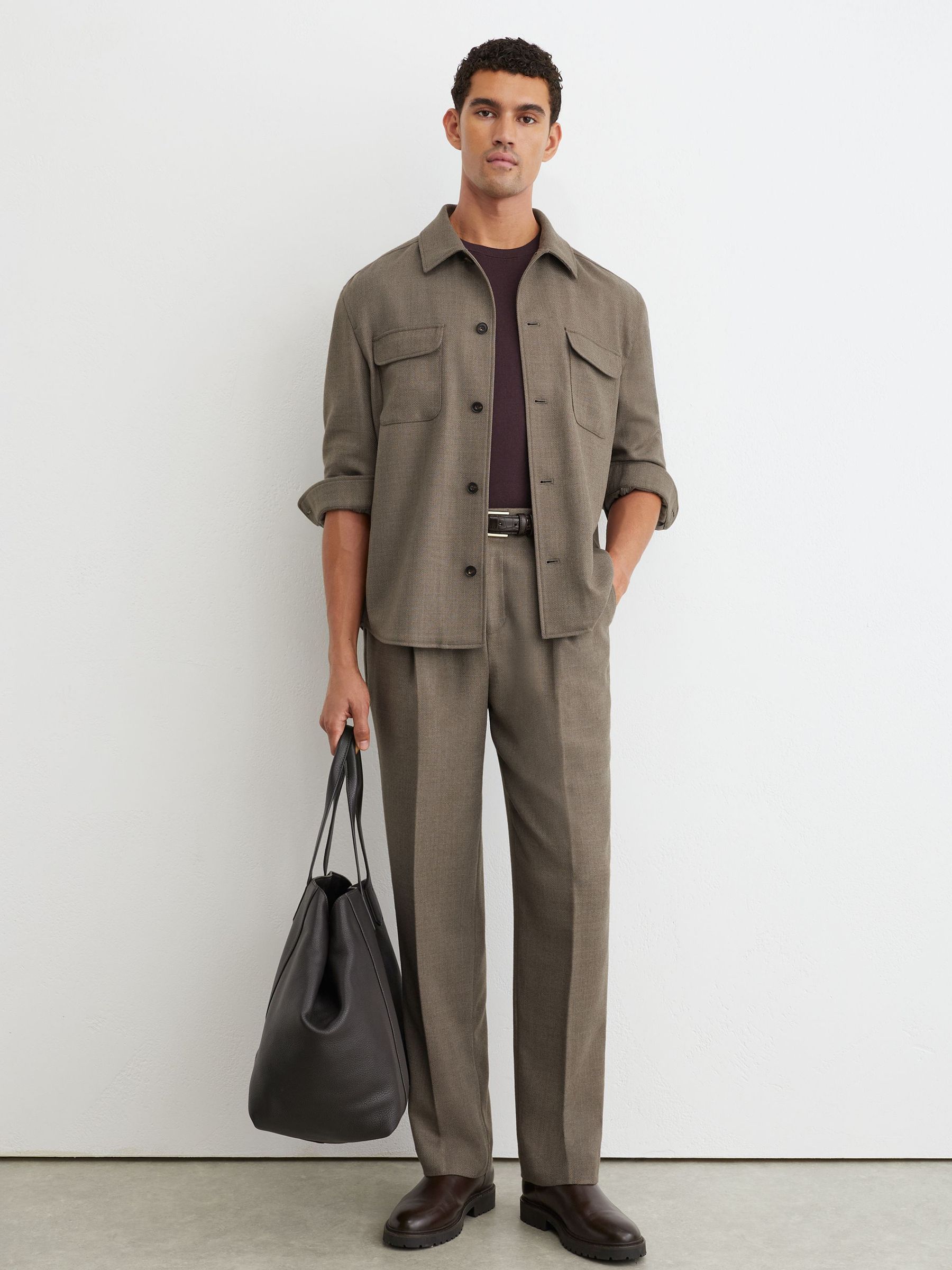 Wool-Blend Twill Twin-Pocket Overshirt in Mushroom Brown - Image 3 of 6
