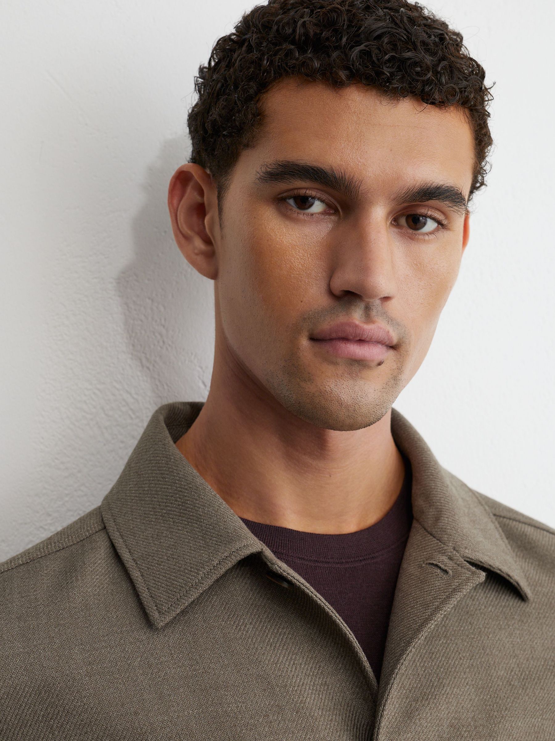 Wool-Blend Twill Twin-Pocket Overshirt in Mushroom Brown - Image 4 of 6